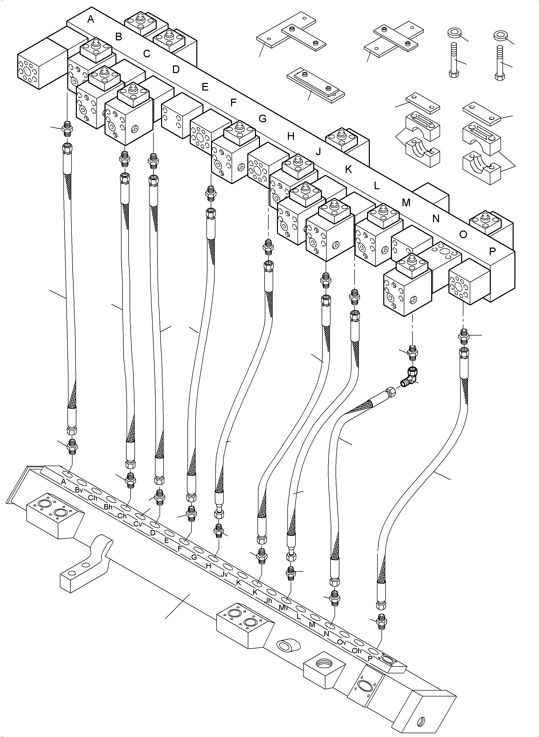 Komatsu parts book diagram for PC4000-11 S/N 08302: RETURN LINES - MANIFOLD BH