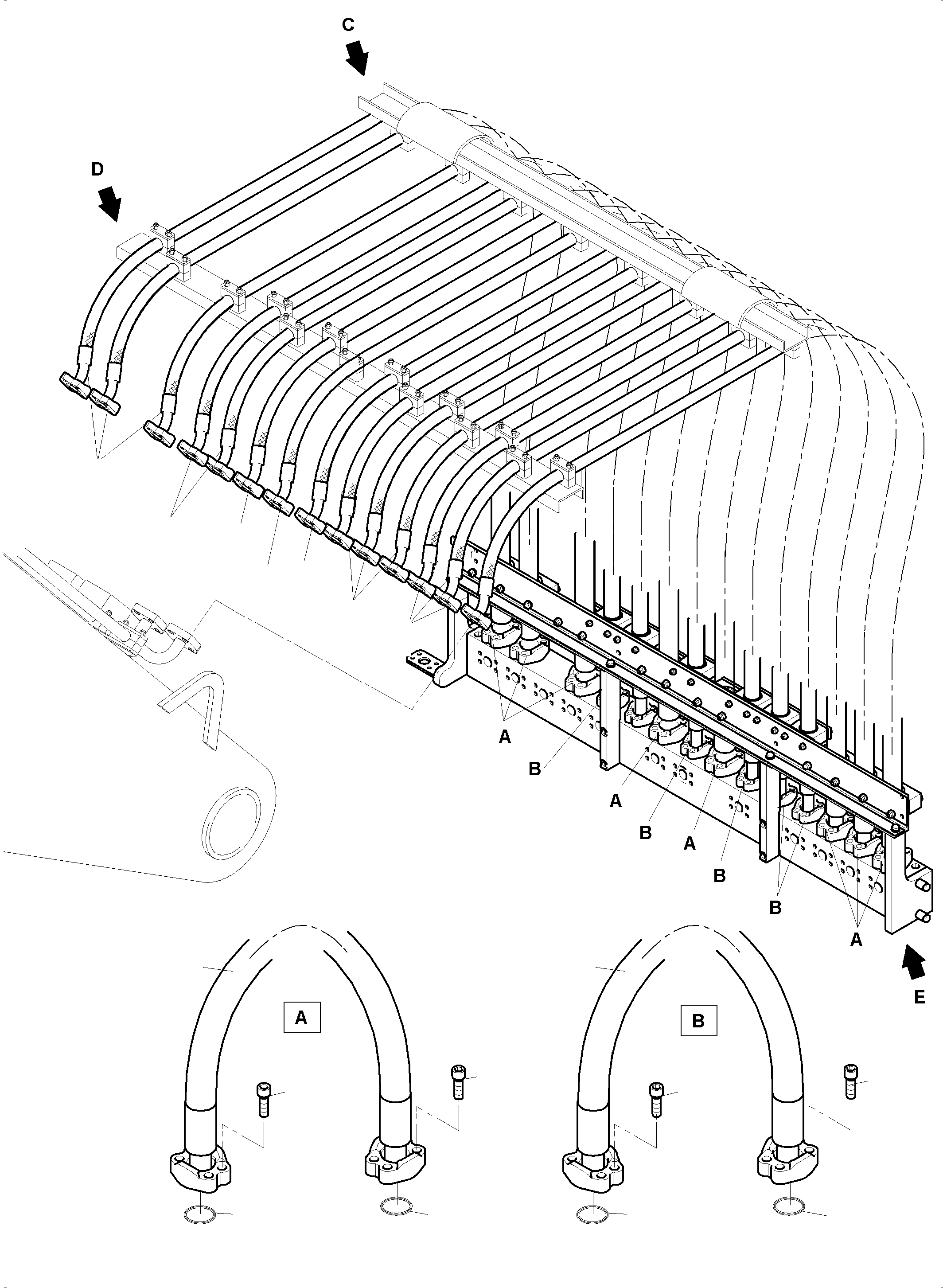 Komatsu parts book diagram for PC4000-11 S/N 08302: HOSES ASSY. - MANIFOLD- BOOM