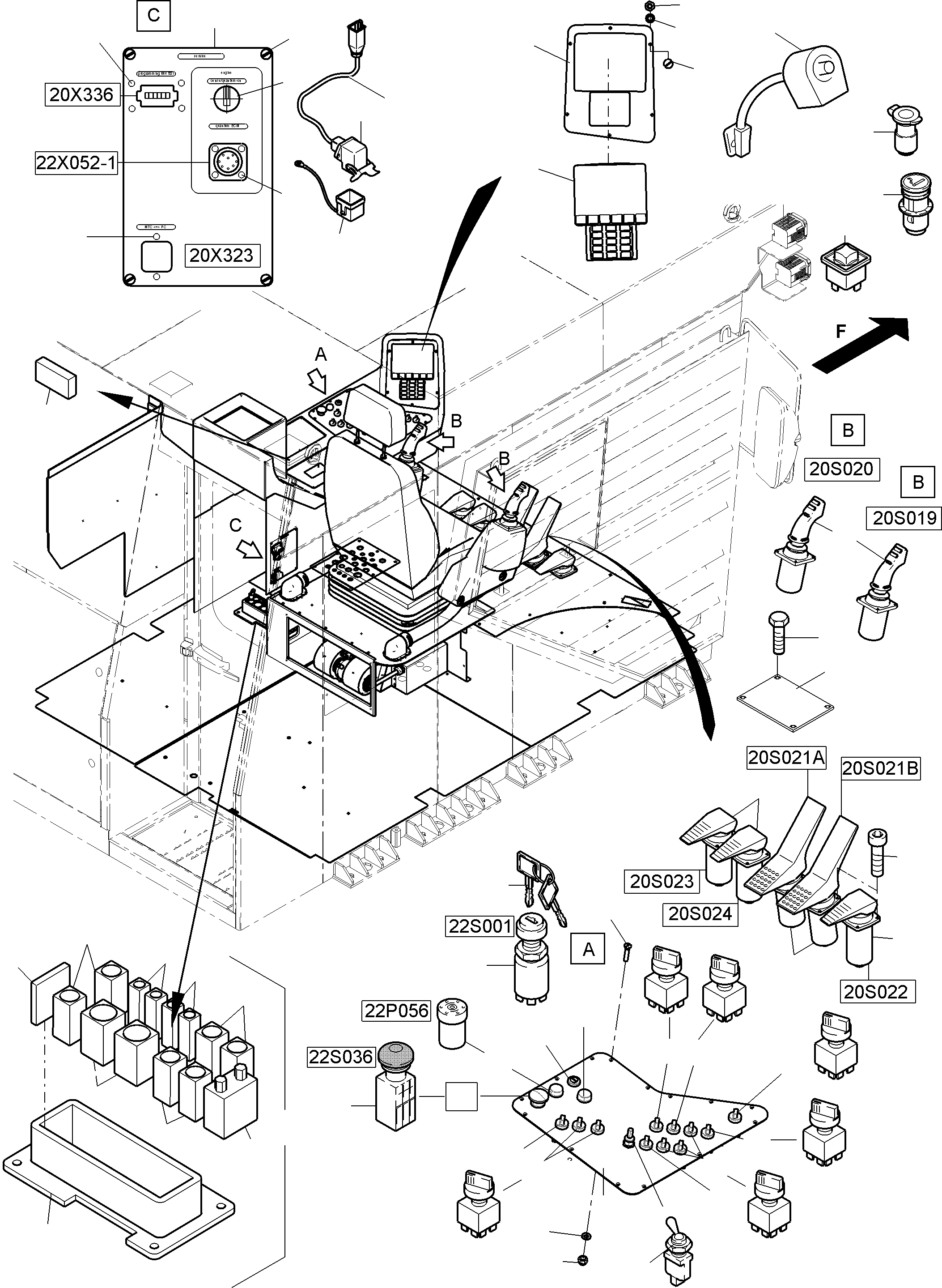 Komatsu parts book diagram for PC4000-11 S/N 08302: CABIN - OPERATION ELEMENTS - LOCATION 20
