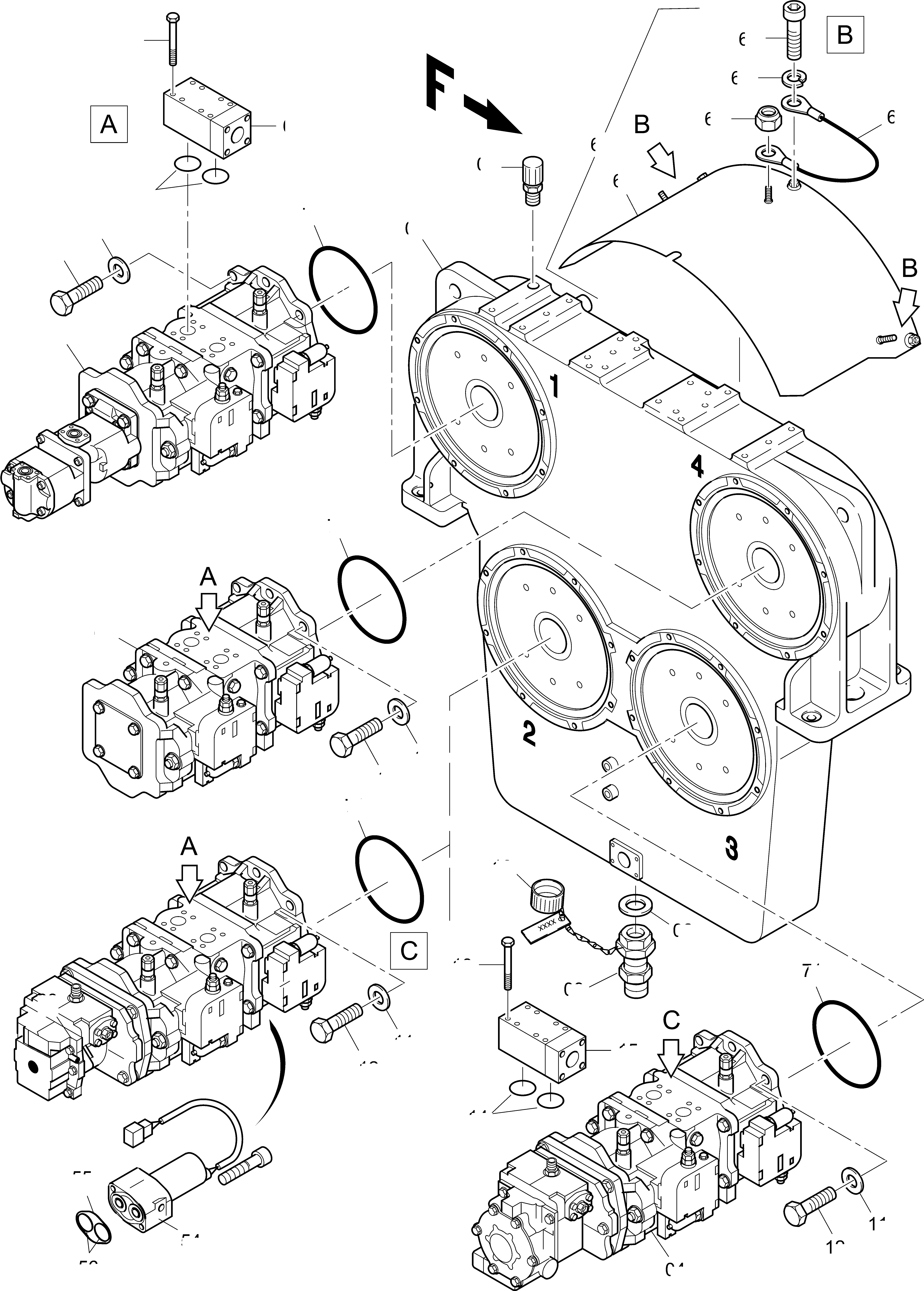 Komatsu parts book diagram for PC4000-11 S/N 08312: PUMP MOUNTING