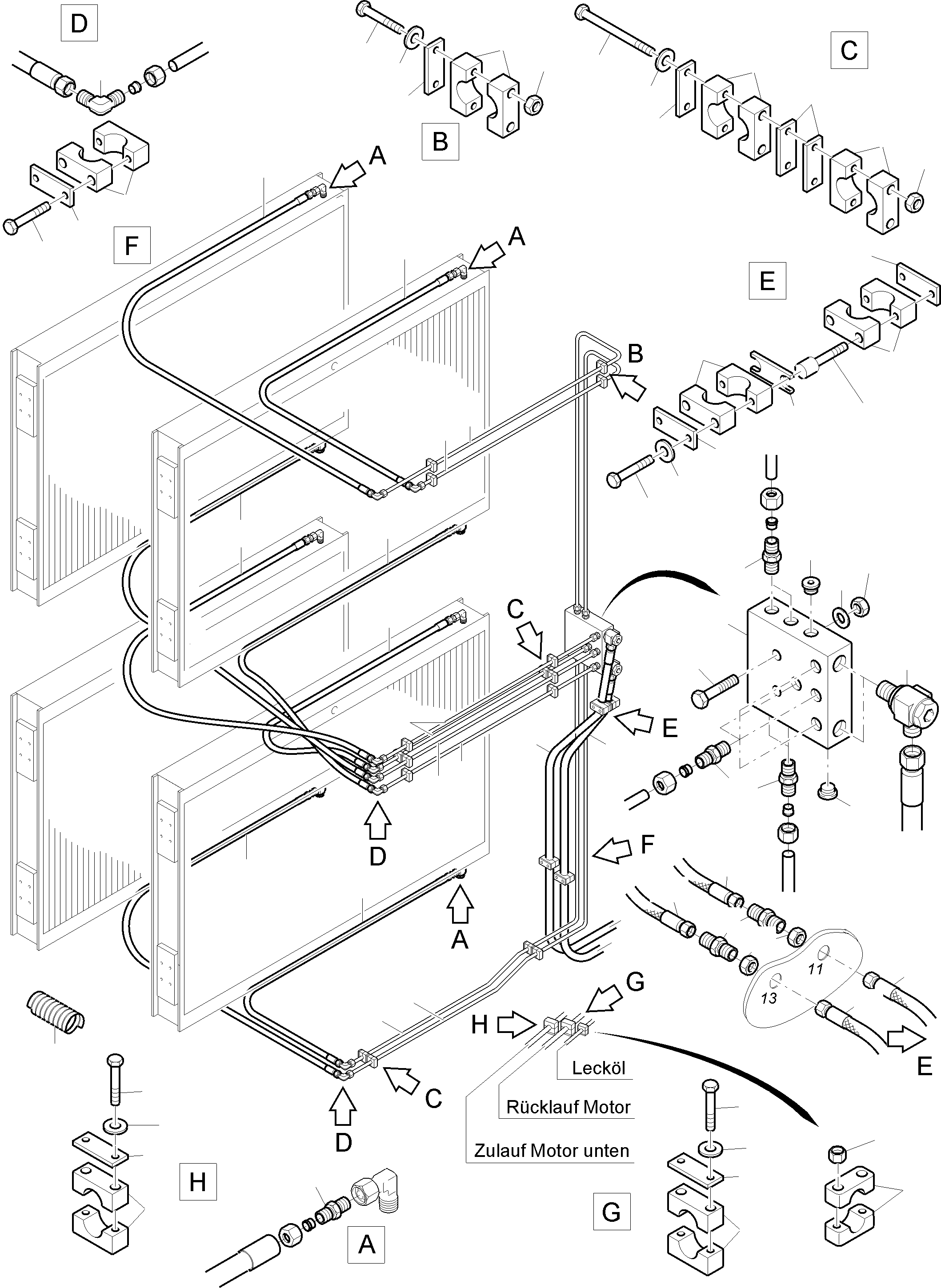 Komatsu parts book diagram for PC4000-11 S/N 08312: OIL COOLER - HOSE ASSY.