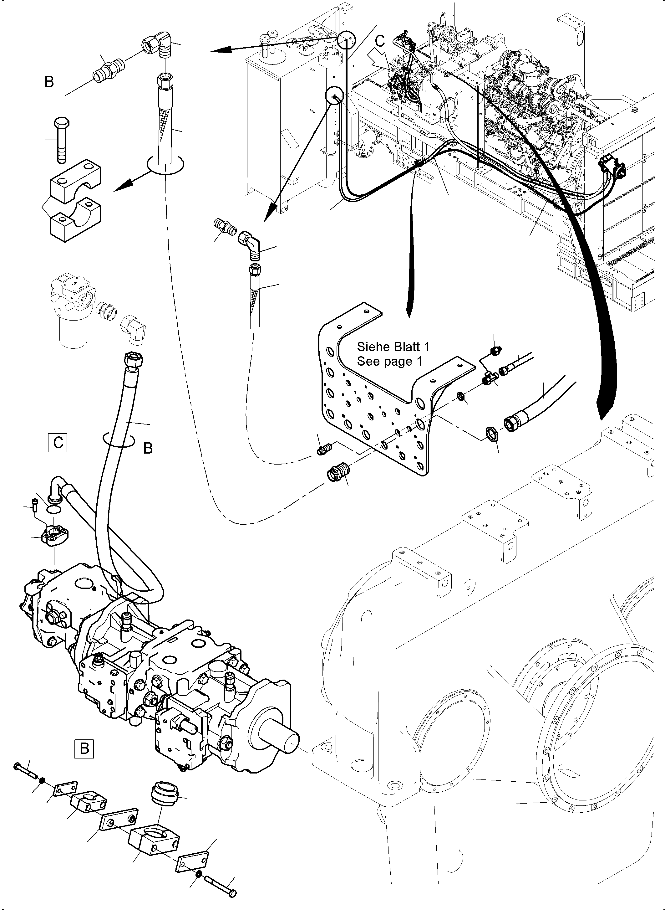 Komatsu parts book diagram for PC4000-11 S/N 08312: LINES - FAN MOTORS, FAN PUMP (RADIATOR)