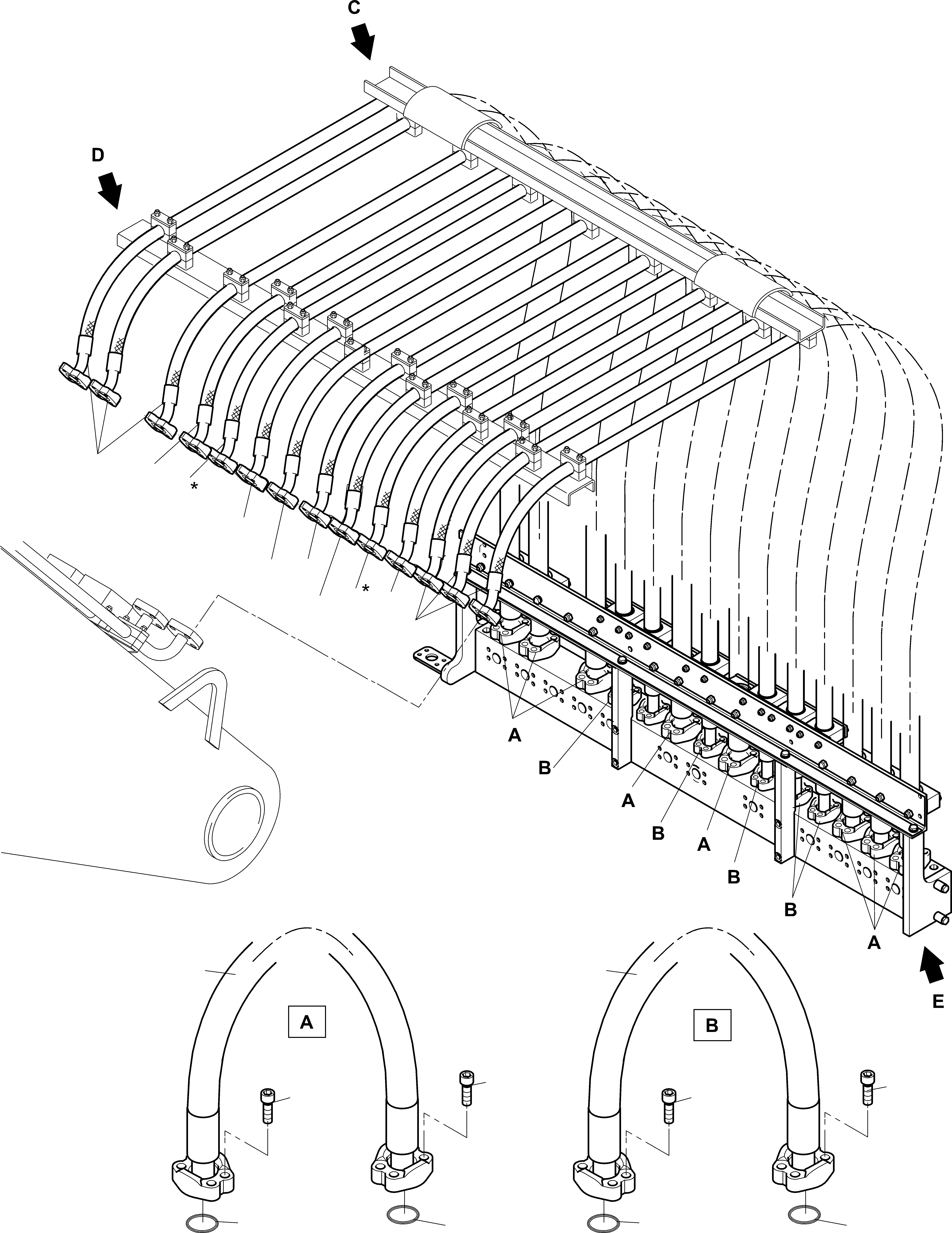 Komatsu parts book diagram for PC4000-11 S/N 08312: HOSES ASSY. - MANIFOLD- BOOM