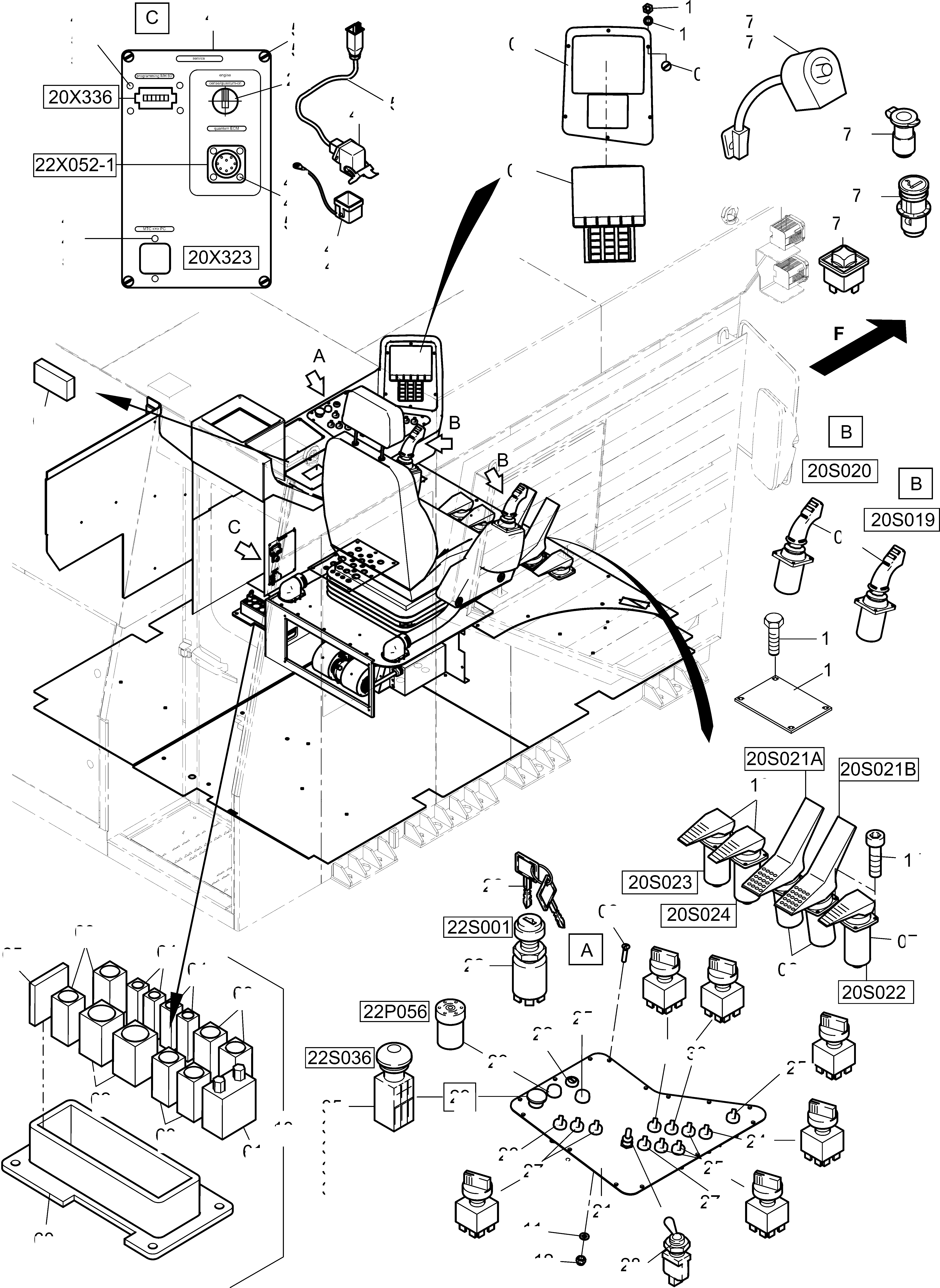 Komatsu parts book diagram for PC4000-11 S/N 08312: CABIN - OPERATION ELEMENTS - LOCATION 20