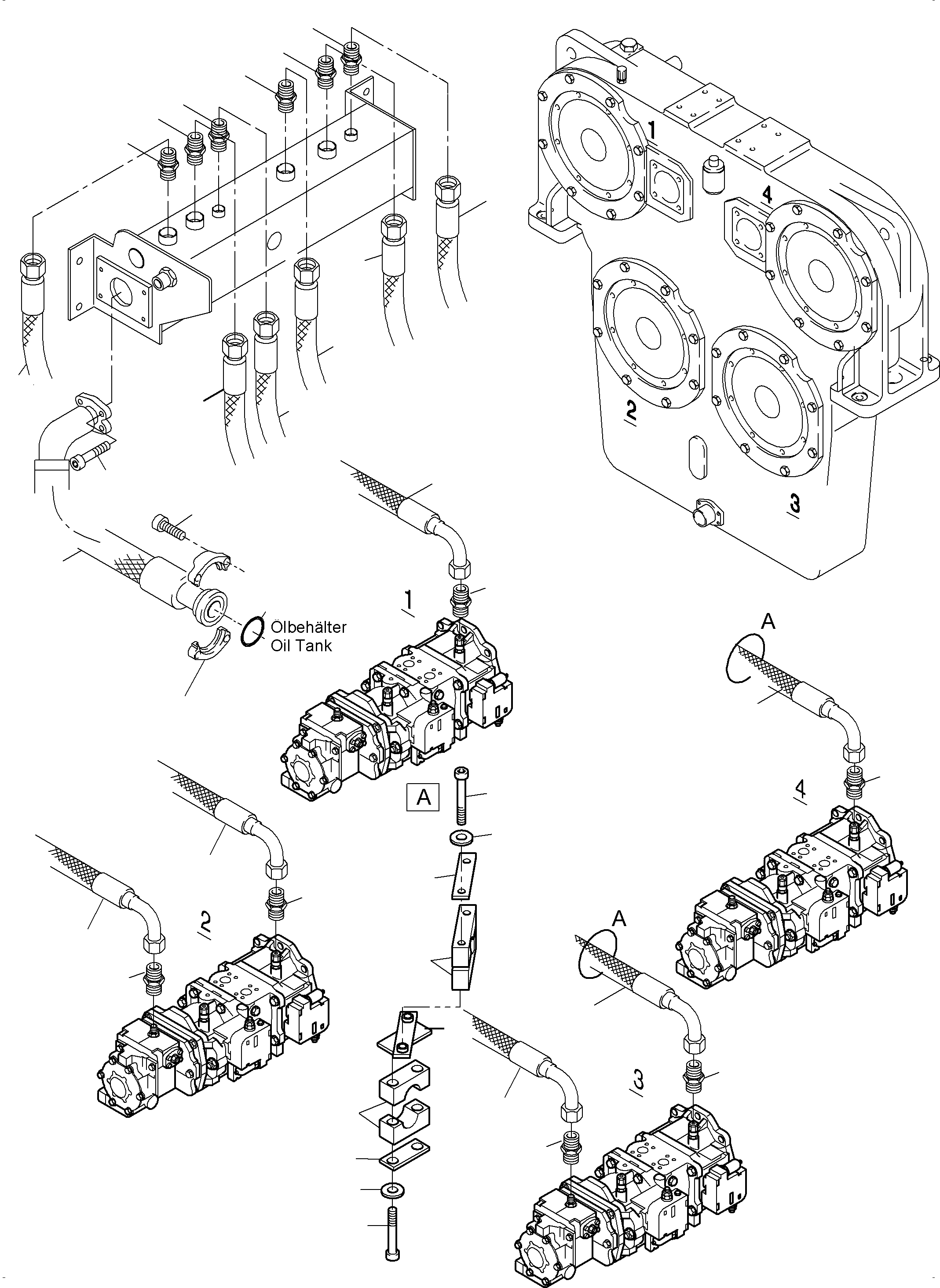 Komatsu parts book diagram for PC4000-11 S/N 08312: RETURN OIL PIPE / MAIN PUMP
