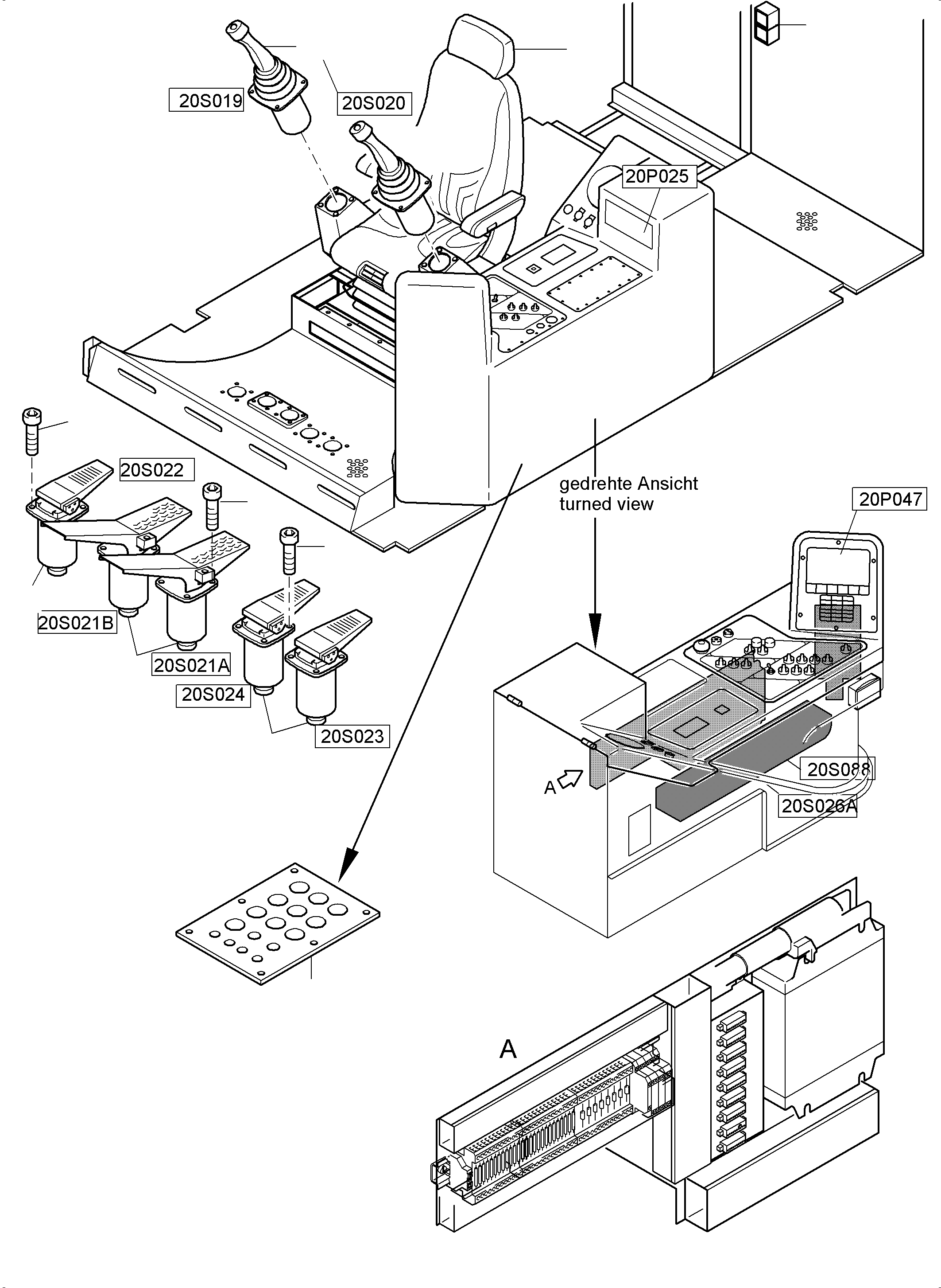 Excavators Mining Komatsu / PC8000-6 S/N 12103(g12103) / Cabin - Operation elements - Location 20(113-2220c1 : 113-2220c1)