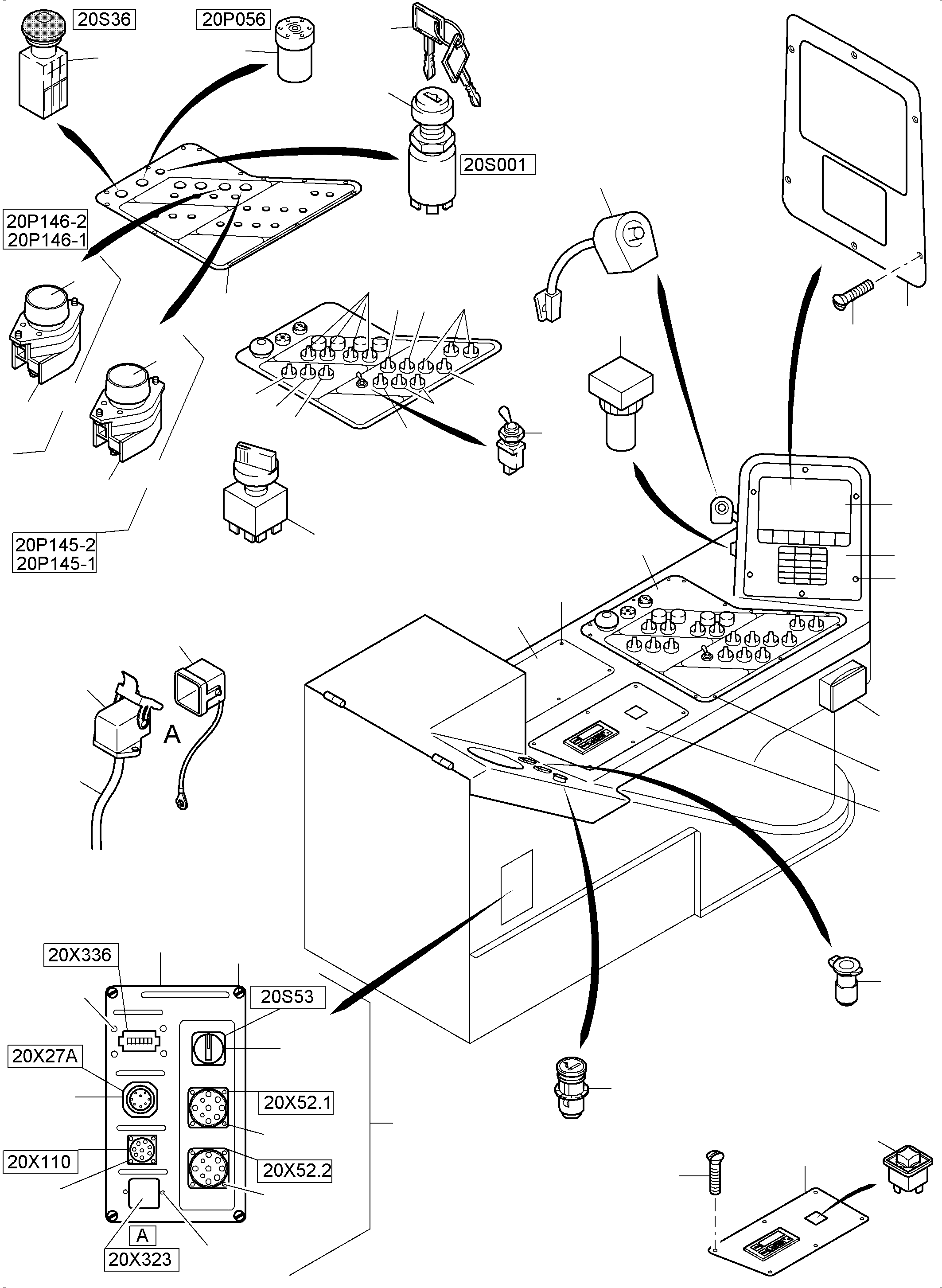 Excavators Mining Komatsu / PC8000-6 S/N 12103(g12103) / Cabin - Operation elements - Location 20(113-2220c1 : 113-2220c1)
