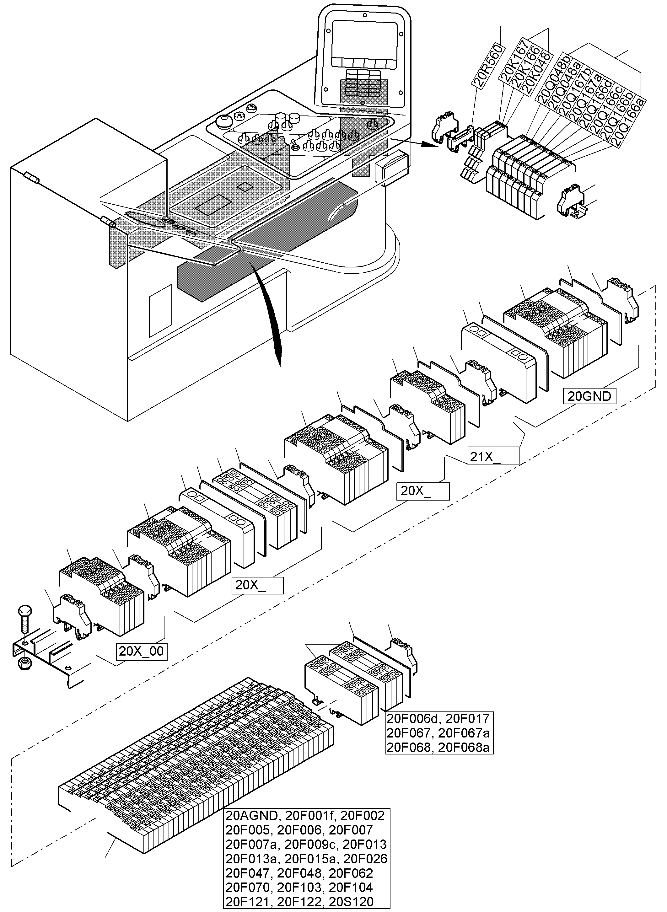 Excavators Mining Komatsu / PC8000-6 S/N 12103(g12103) / Cabin - Operation elements - Location 20(113-2220c1 : 113-2220c1)