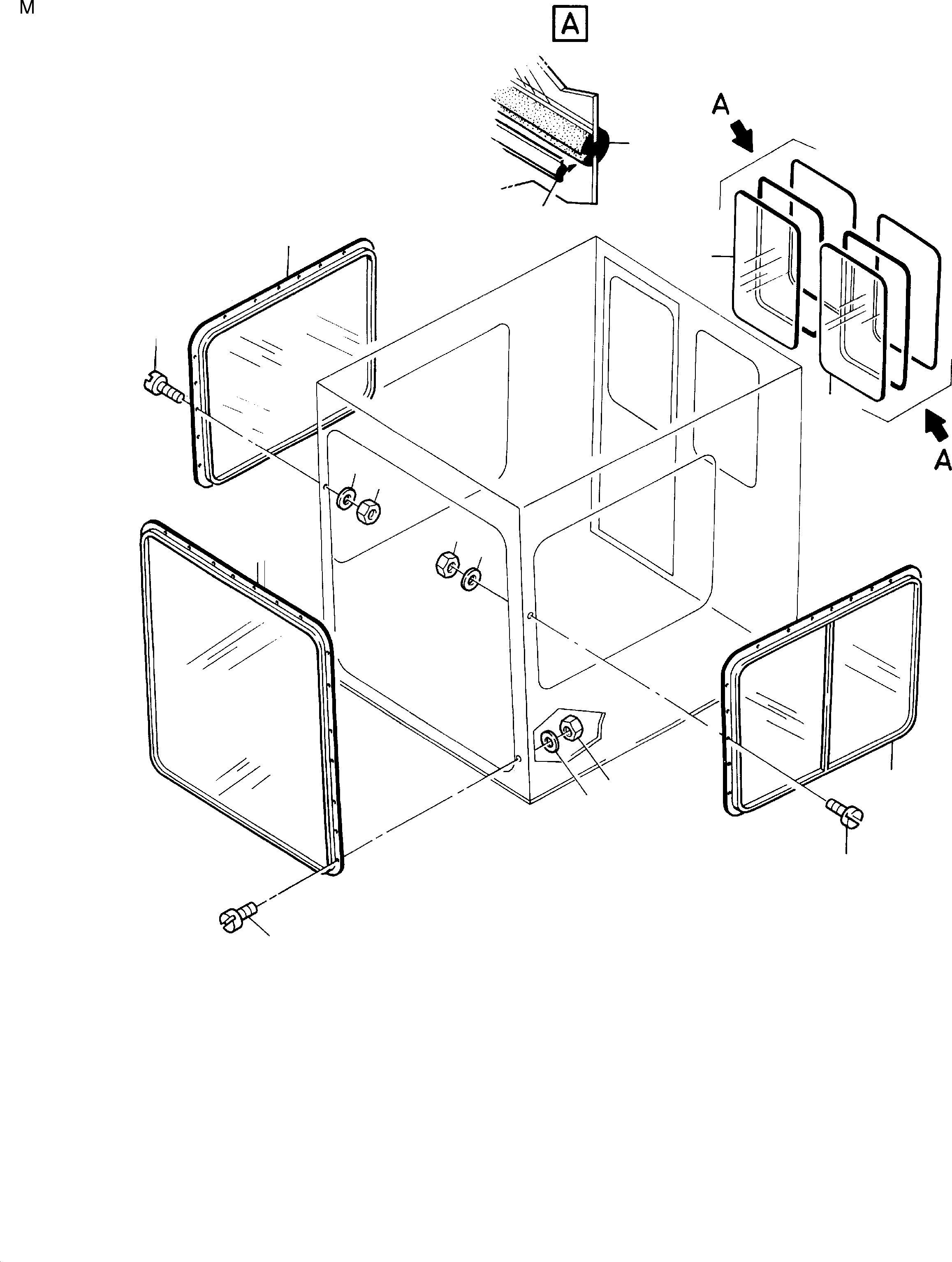 Komatsu parts book diagram for H455S S/N 15005: OPERATOR'S CAB - GLAZING