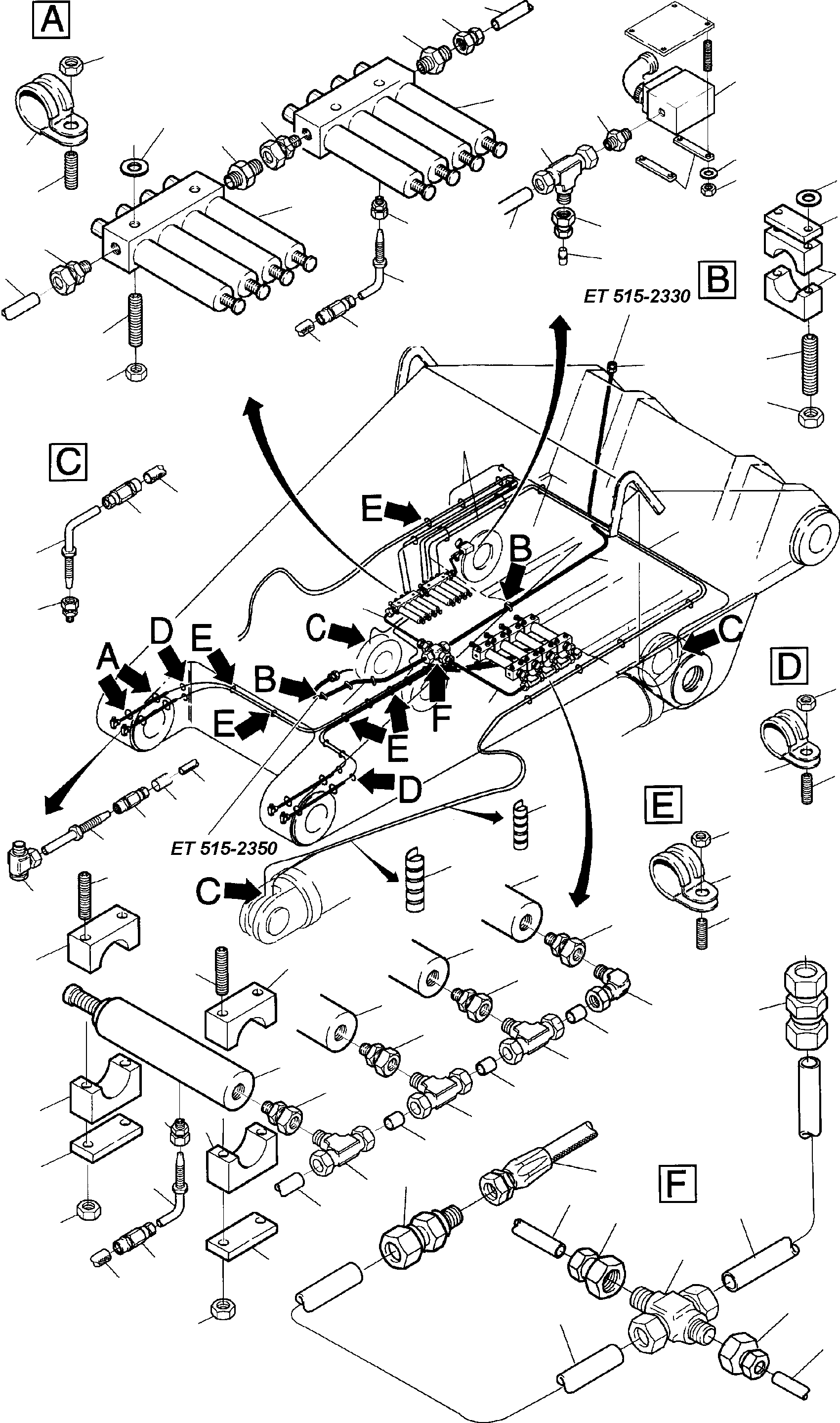 Komatsu parts book diagram for H455S S/N 15005: STICK 5.40 M - CENTRAL LUBRICATION
