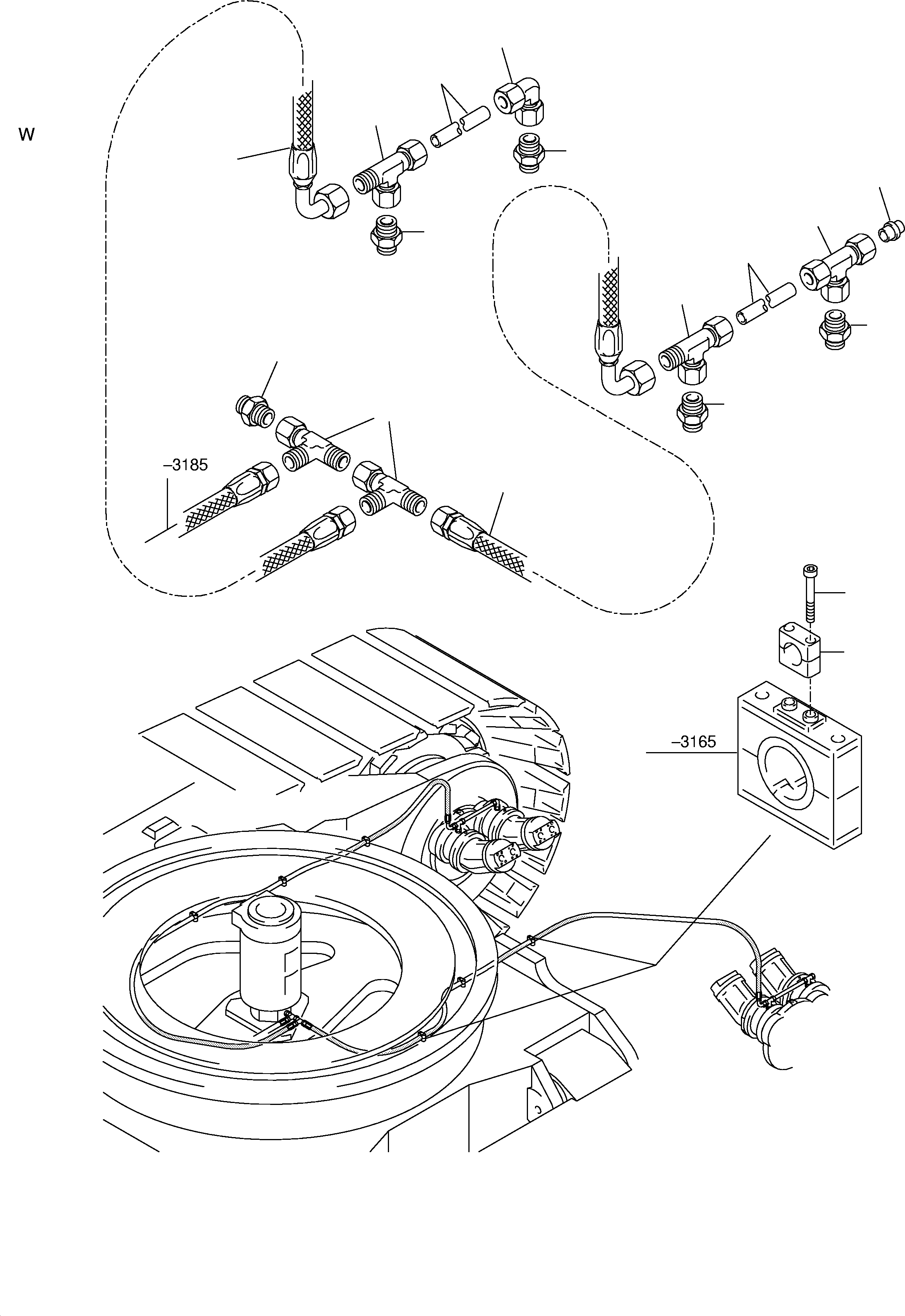 Komatsu parts book diagram for H455S S/N 15005: PIPING - PARKING BRAKE