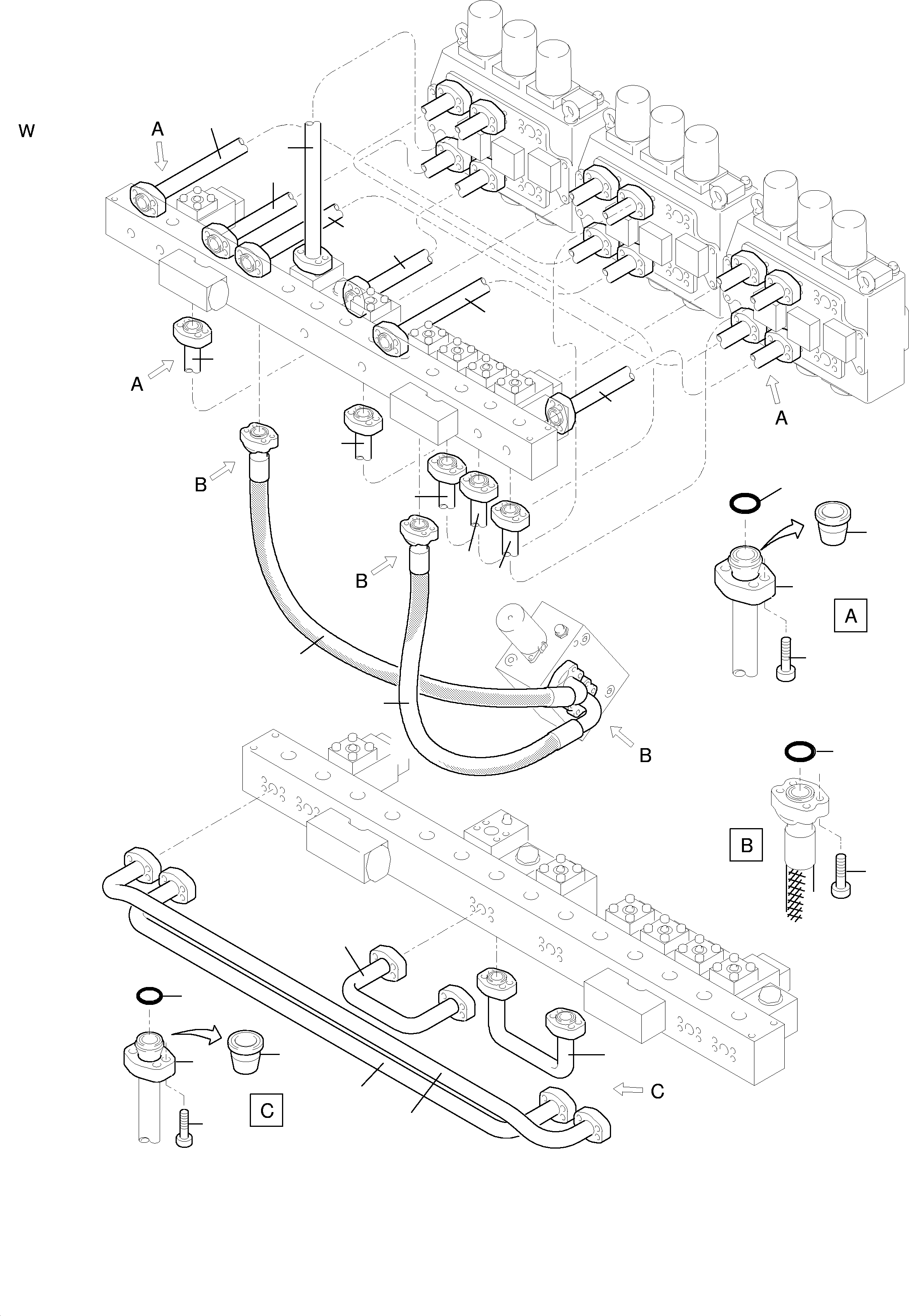 Komatsu parts book diagram for H455S S/N 15005: PRESSURE LINES, CONTROL BLOCKS - MANIFOLD