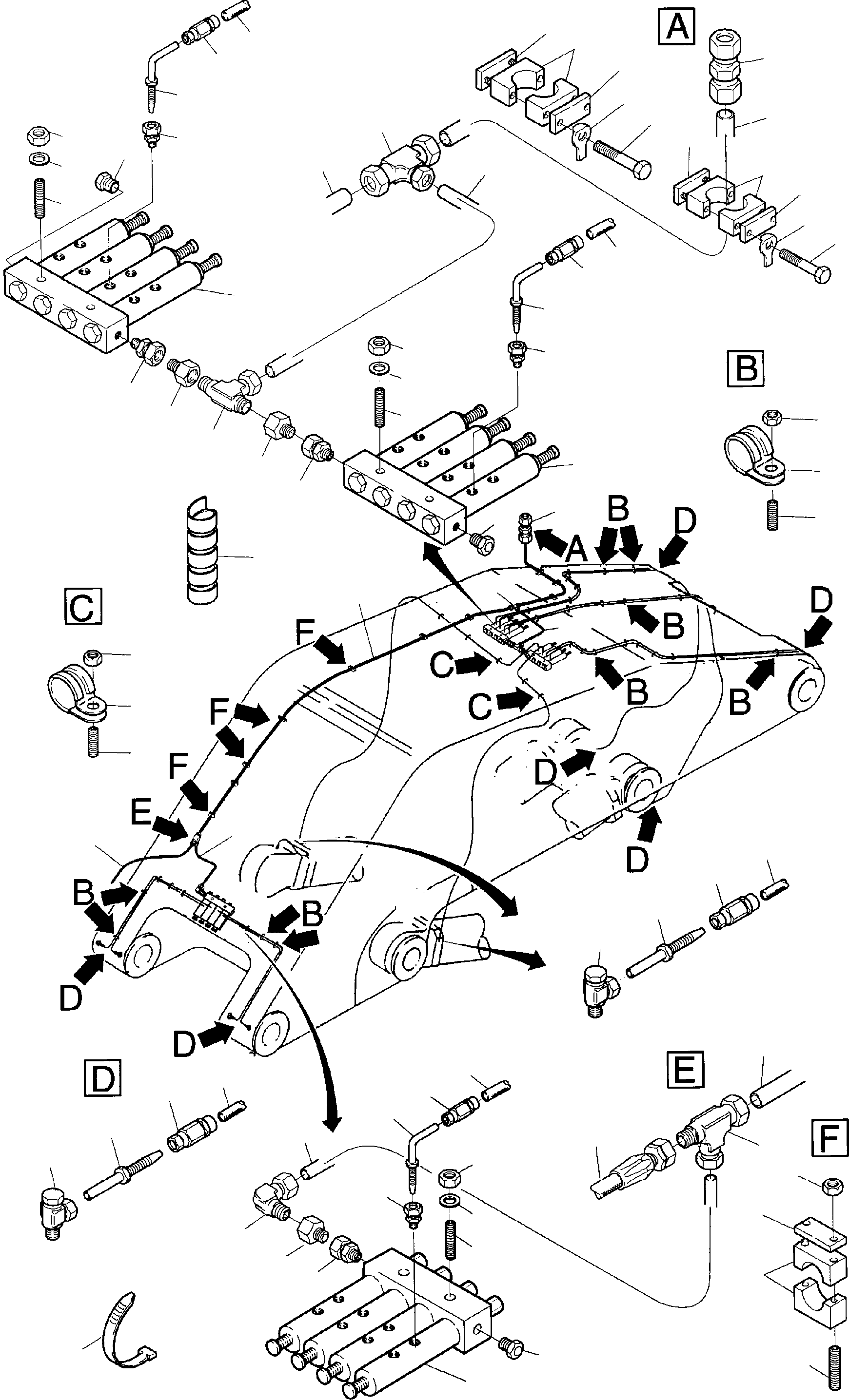 Komatsu parts book diagram for H455S S/N 15005: BOOM - CENTRAL LUBRICATION