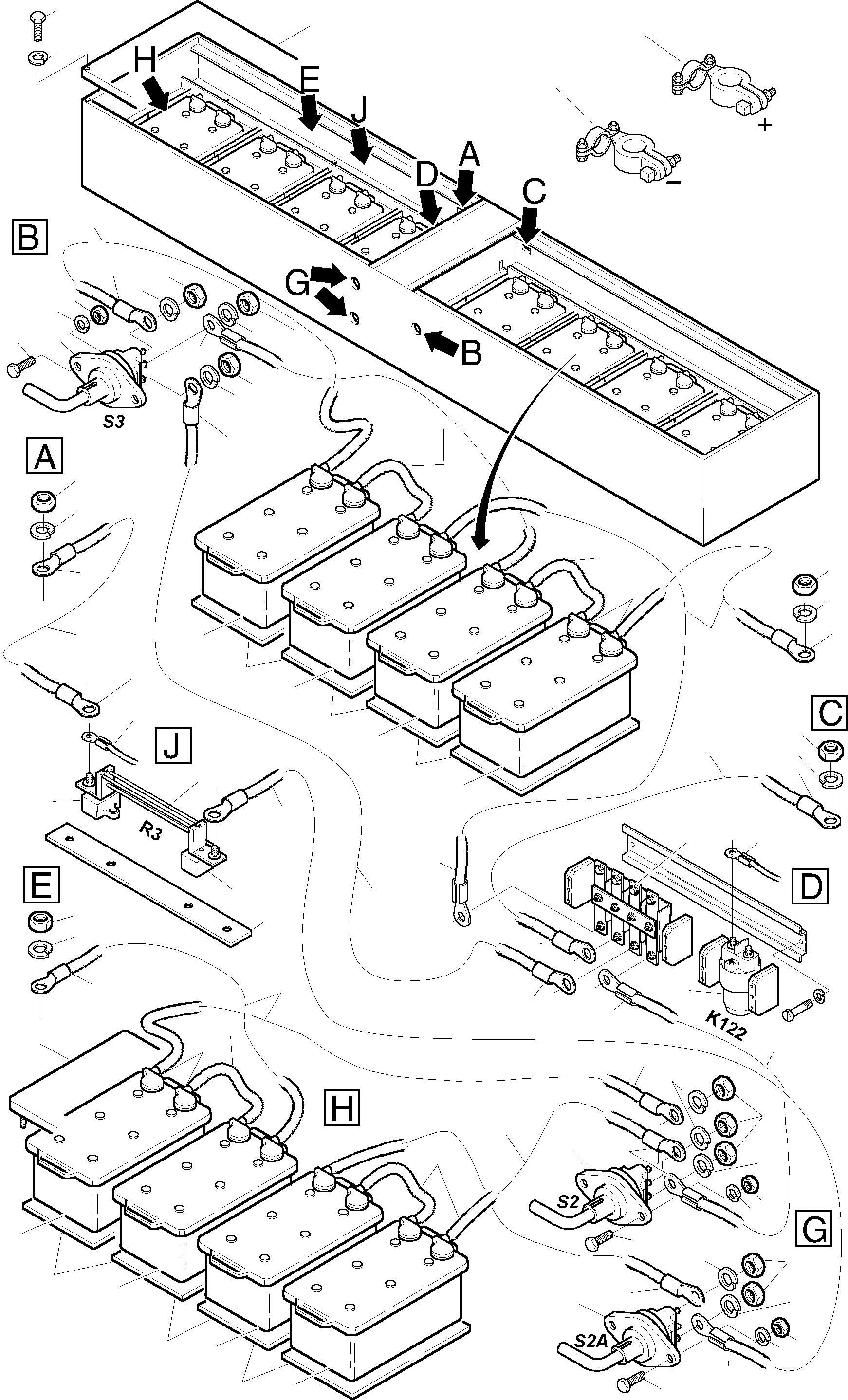 Komatsu parts book diagram for H455S S/N 15005: BATTERIES WITH CABLES