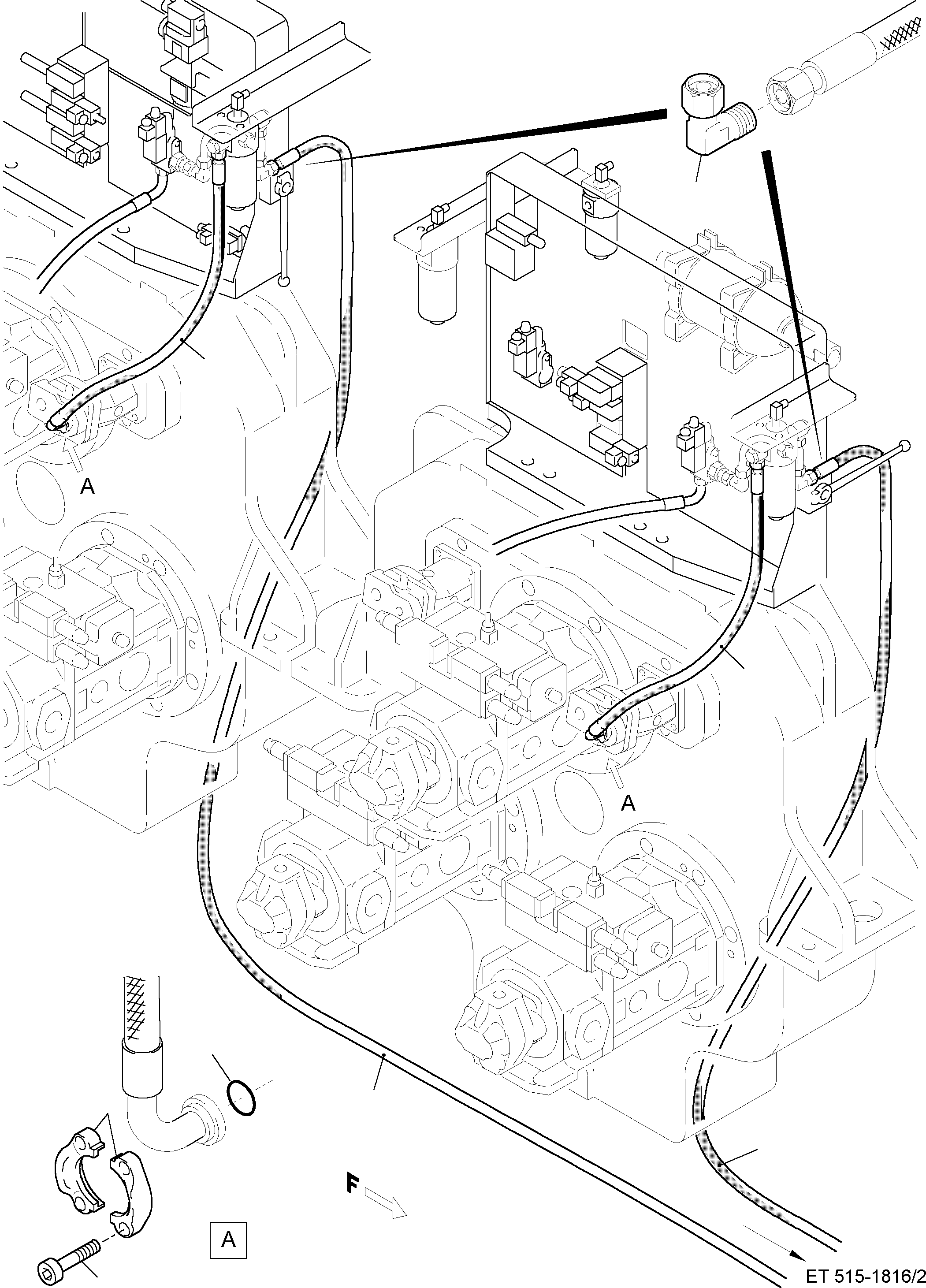 Komatsu parts book diagram for H455S S/N 15005: PRESSURE LINES - FAN MOTORS (OIL COOLER)