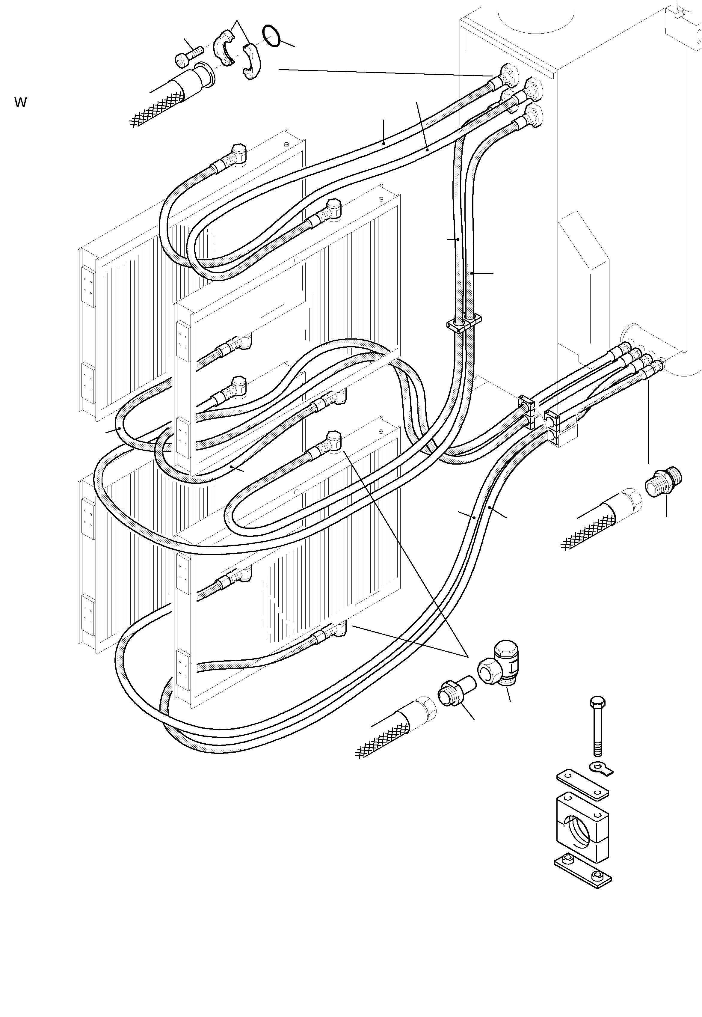 Komatsu parts book diagram for H455S S/N 15005: OIL COOLER - HOSES ASSY.