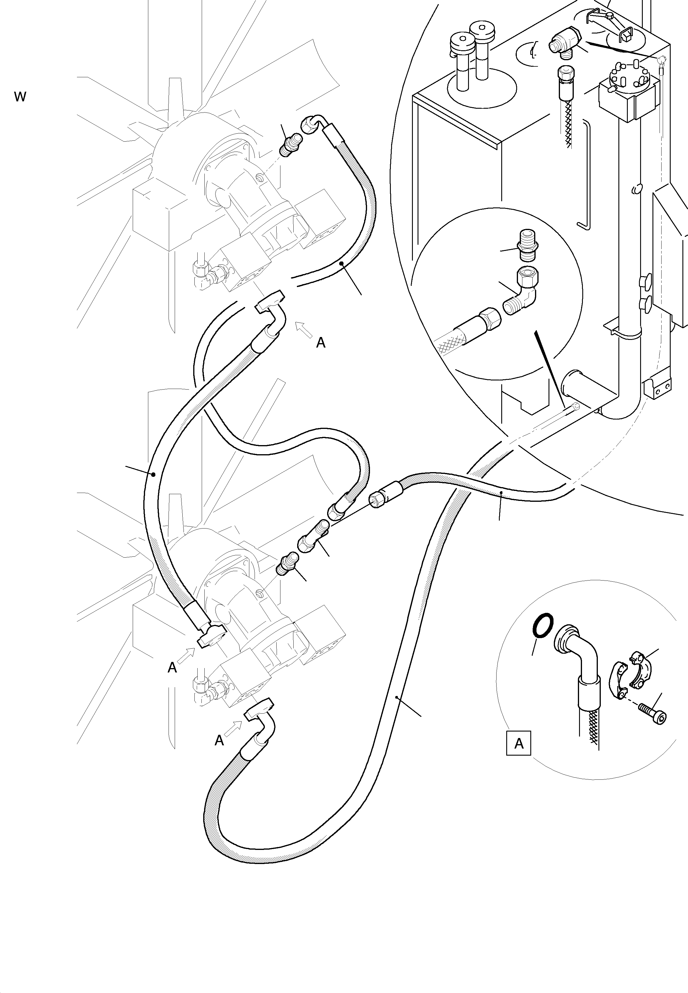 Komatsu parts book diagram for H455S S/N 15005: RETURN LINES - FAN MOTORS ( OIL COOLER )