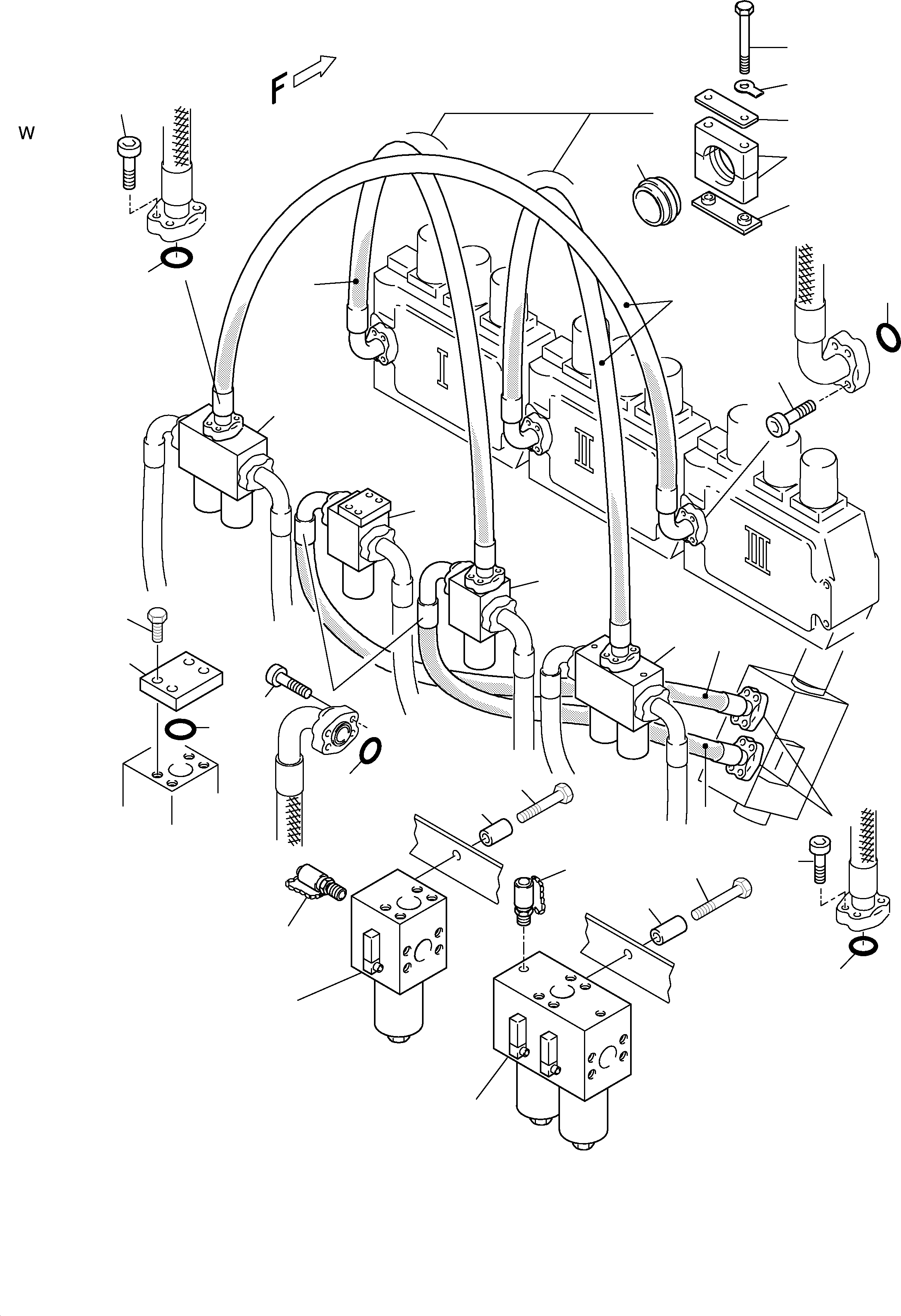Komatsu parts book diagram for H455S S/N 15005: PRESSURE LINES H.P. FILTER - CONTROL BLOCKS