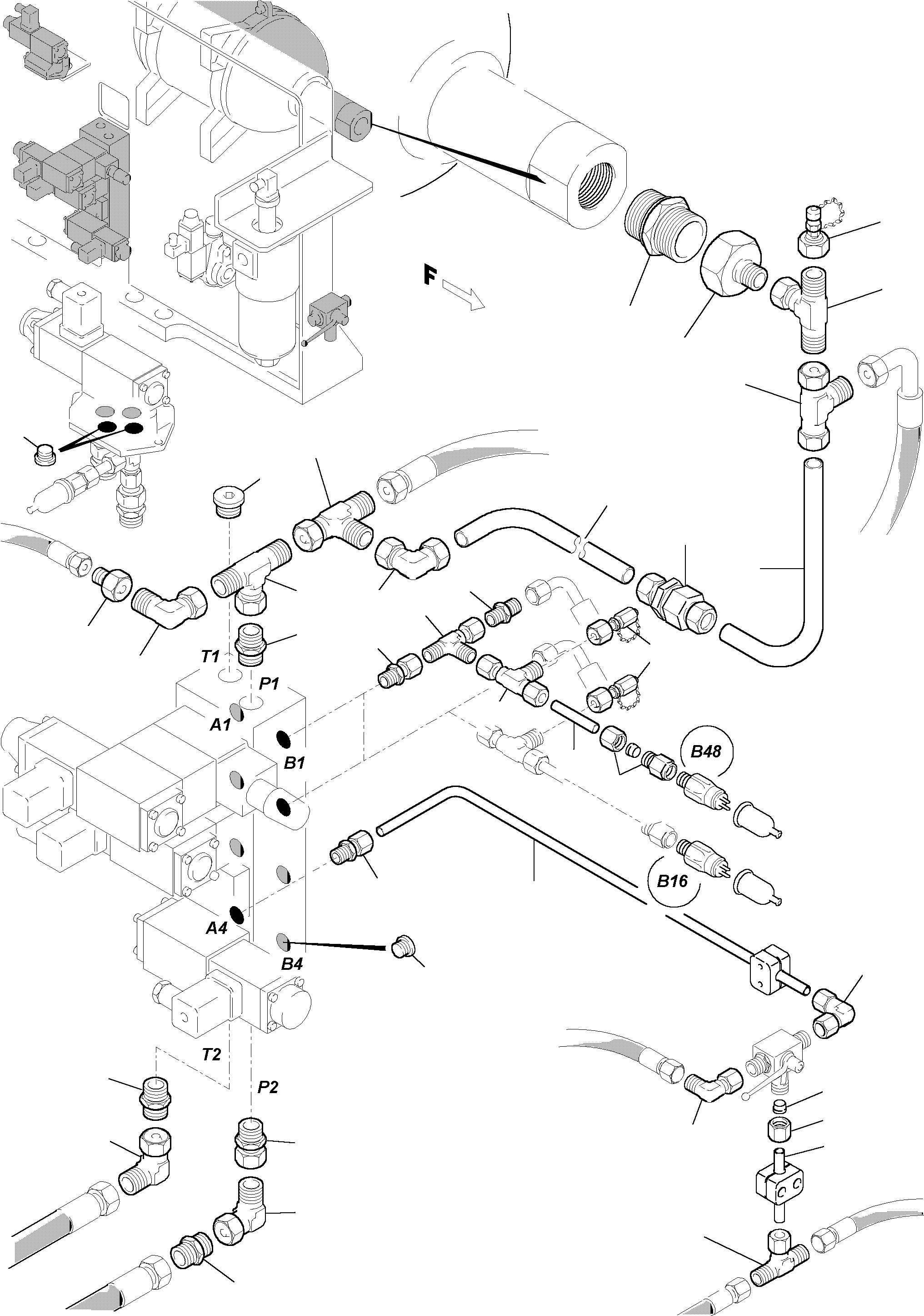 Komatsu parts book diagram for H455S S/N 15005: PIPES - CONTROL- AND FILTER PLATE