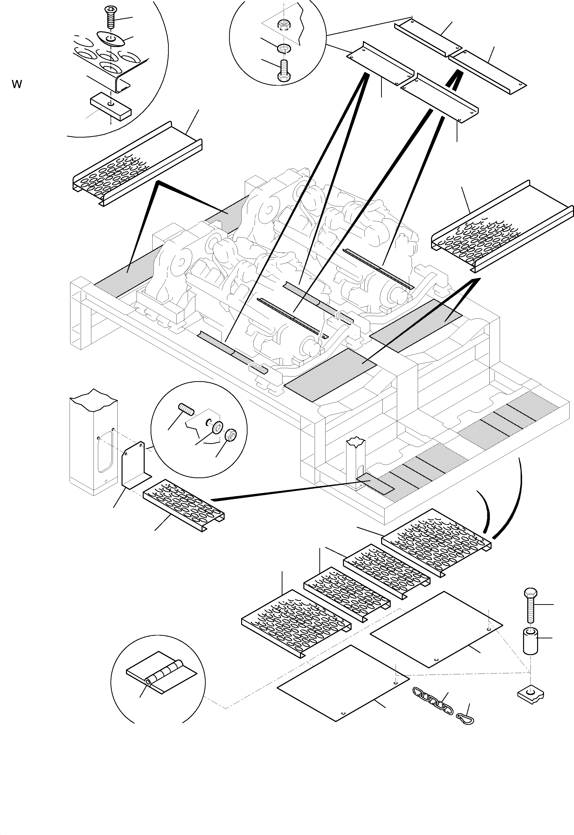 Komatsu parts book diagram for H455S S/N 15005: POWER FRAME - GRATINGS