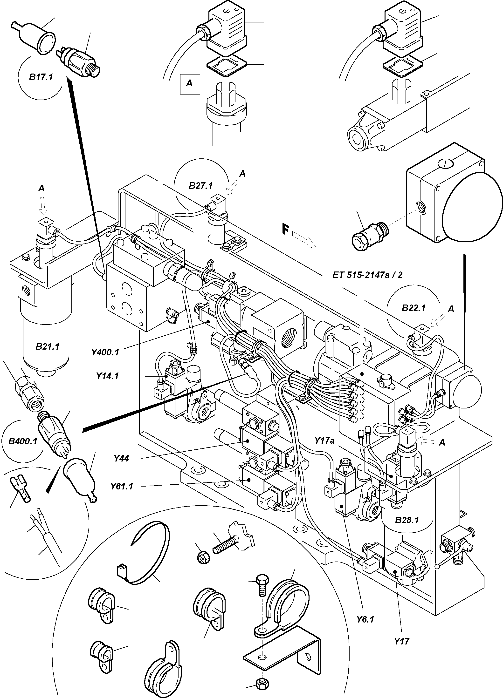 Komatsu parts book diagram for H455S S/N 15005: CABLES - CONTROL-AND FILTER PLATE 1