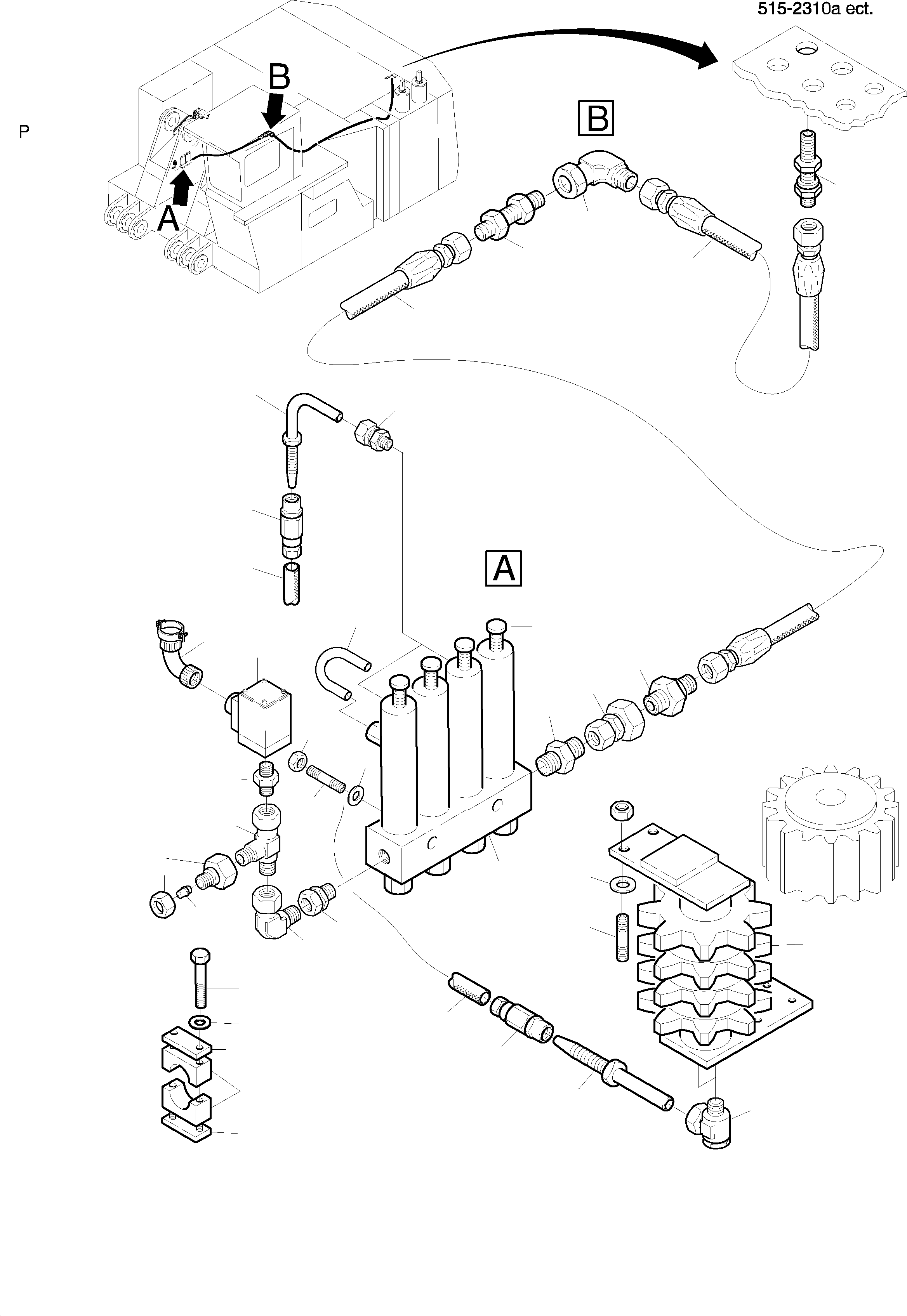 Komatsu parts book diagram for H455S S/N 15005: PINION LUBE LINES