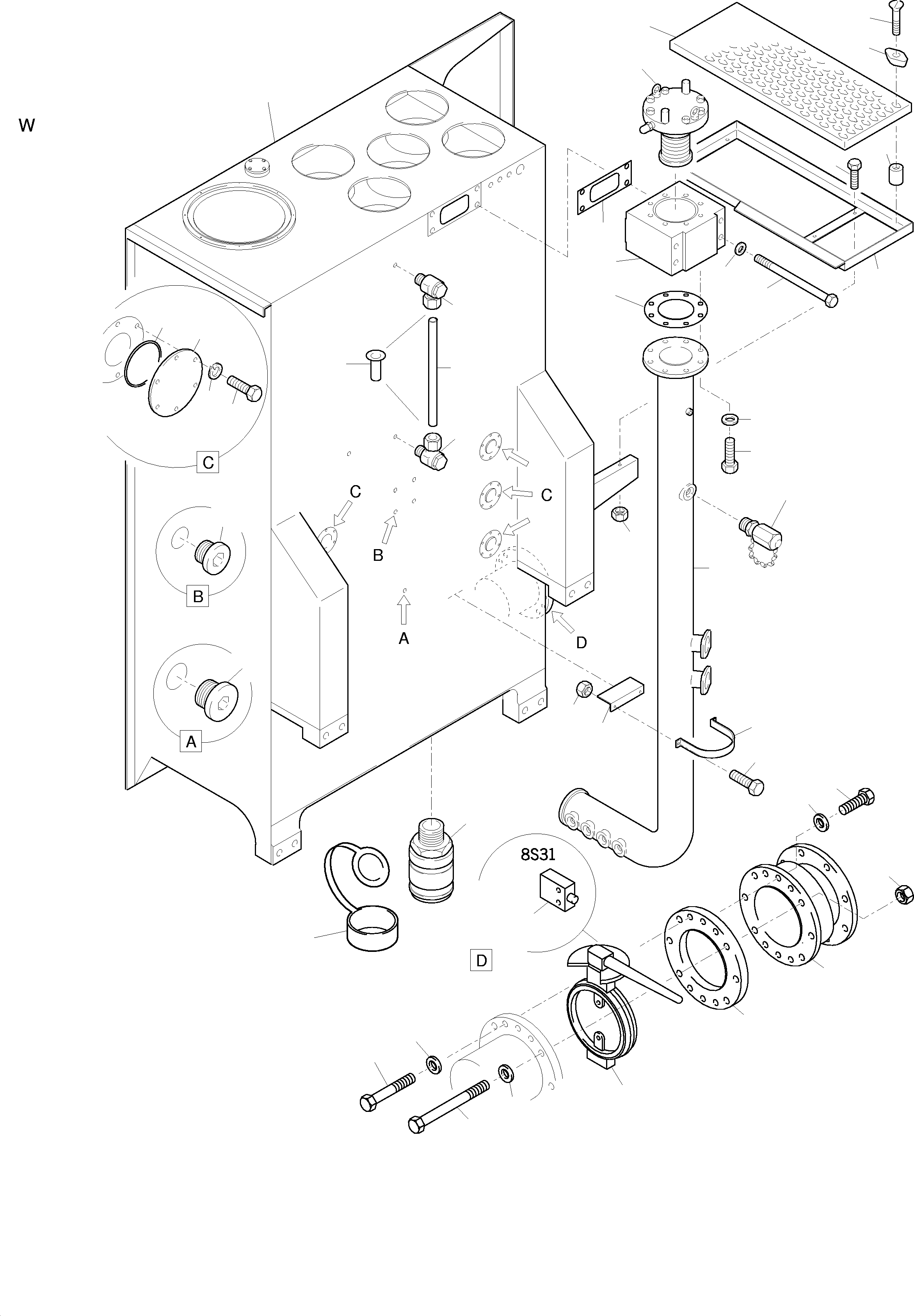 Komatsu parts book diagram for H455S S/N 15005: MAIN OIL TANK