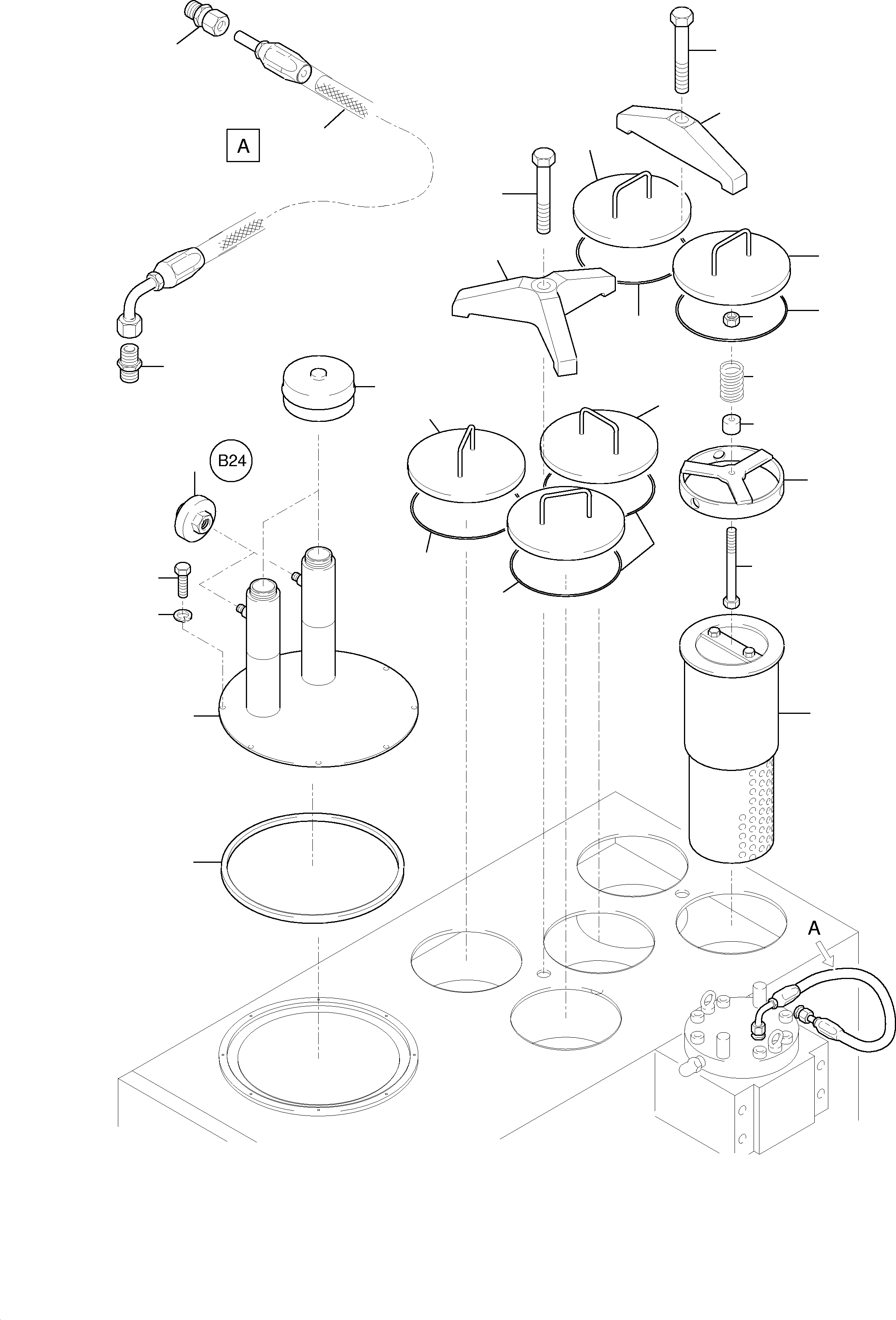 Komatsu parts book diagram for H455S S/N 15005: MAIN OIL TANK
