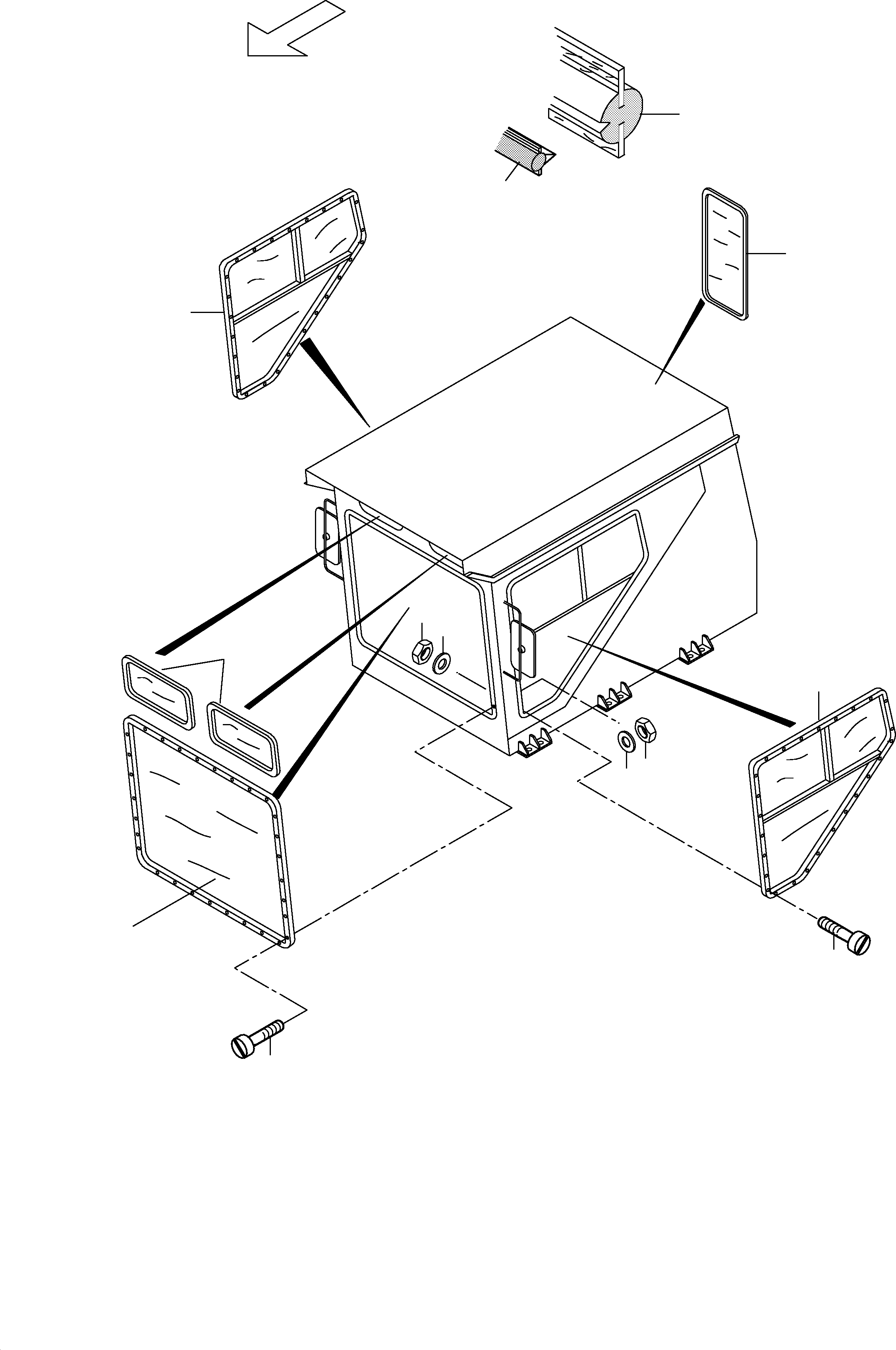 Komatsu parts book diagram for PC5500-6 S/N 15017: OPERATOR'S CAB - GLAZING