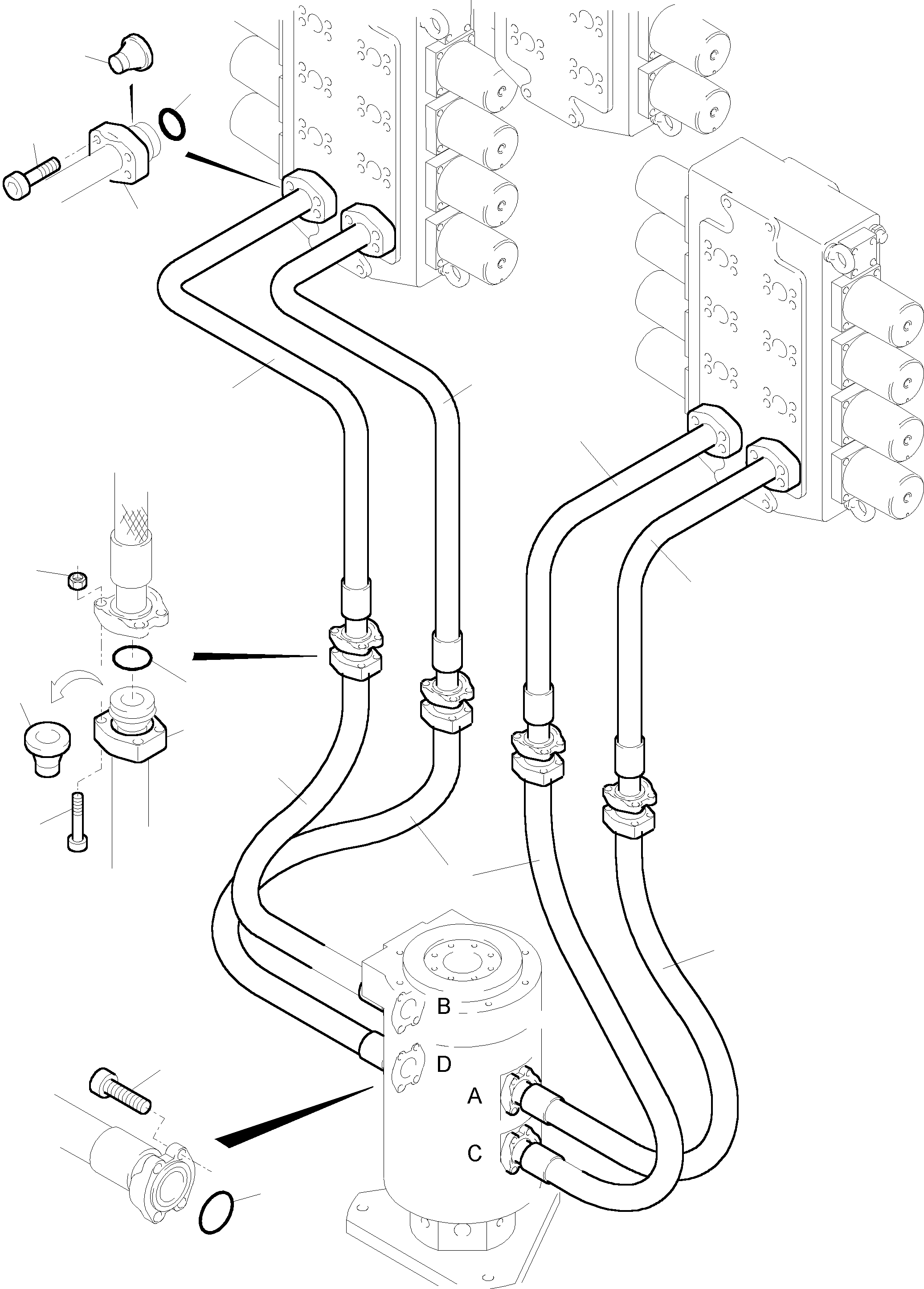 Komatsu parts book diagram for PC5500-6 S/N 15017: PIPE AND HOSE ASSY, CONTROL BLOCKS - ROTARY JOINT