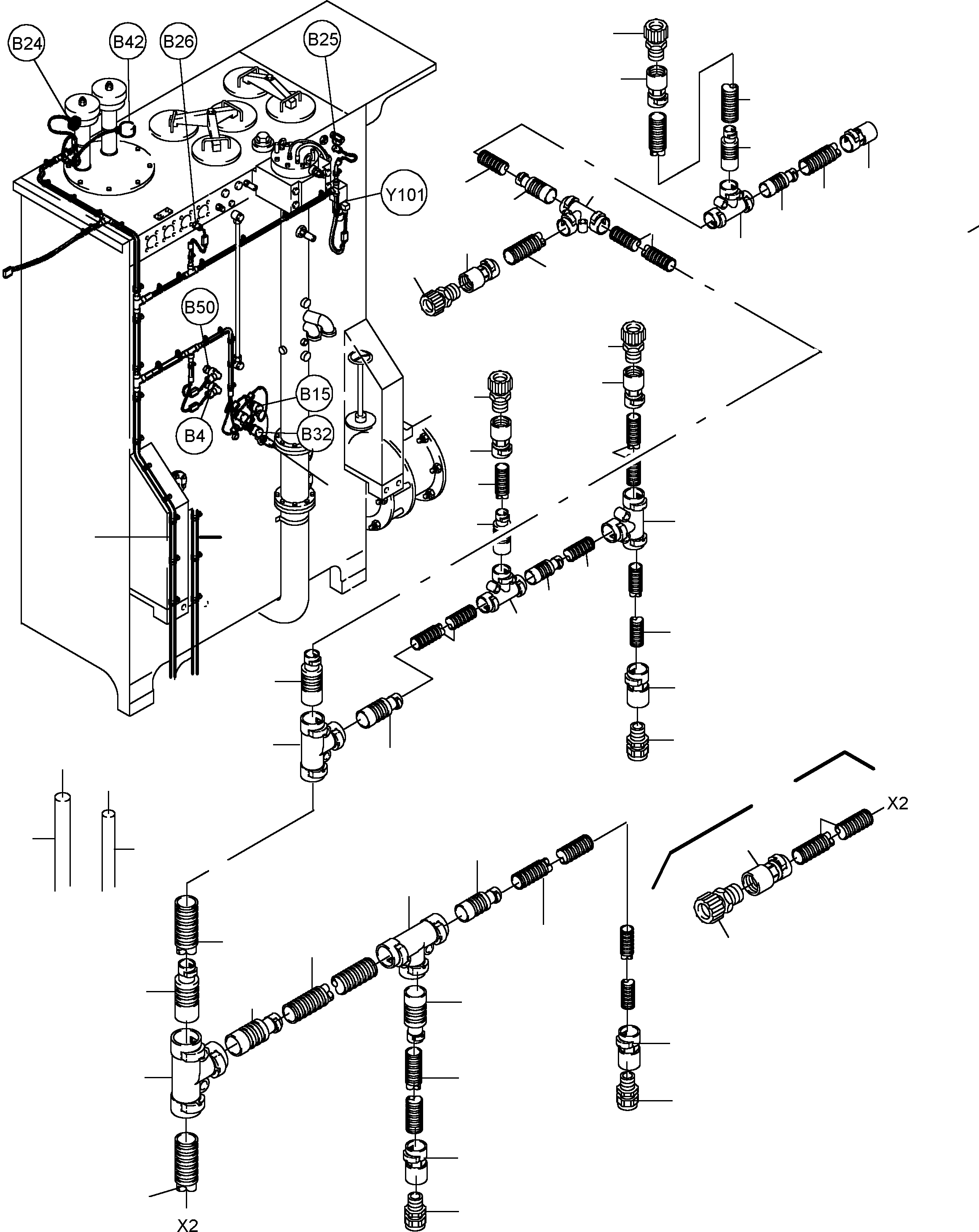 Komatsu parts book diagram for PC5500-6 S/N 15017: CABLES - OIL TANK AND SWITCH