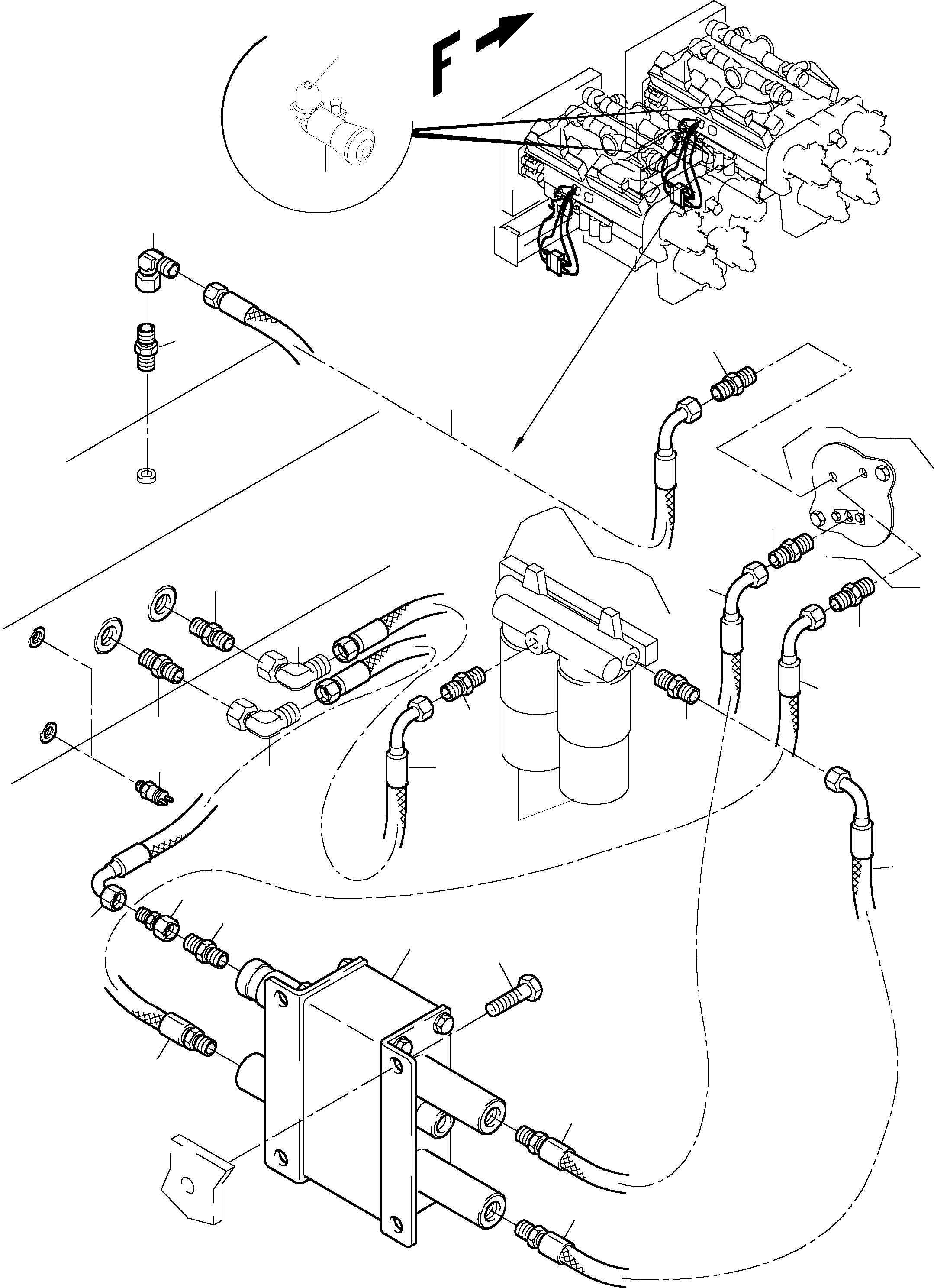 Komatsu parts book diagram for PC5500-6 S/N 15017: LINES FOR FEED PUMP - ENGINE OIL