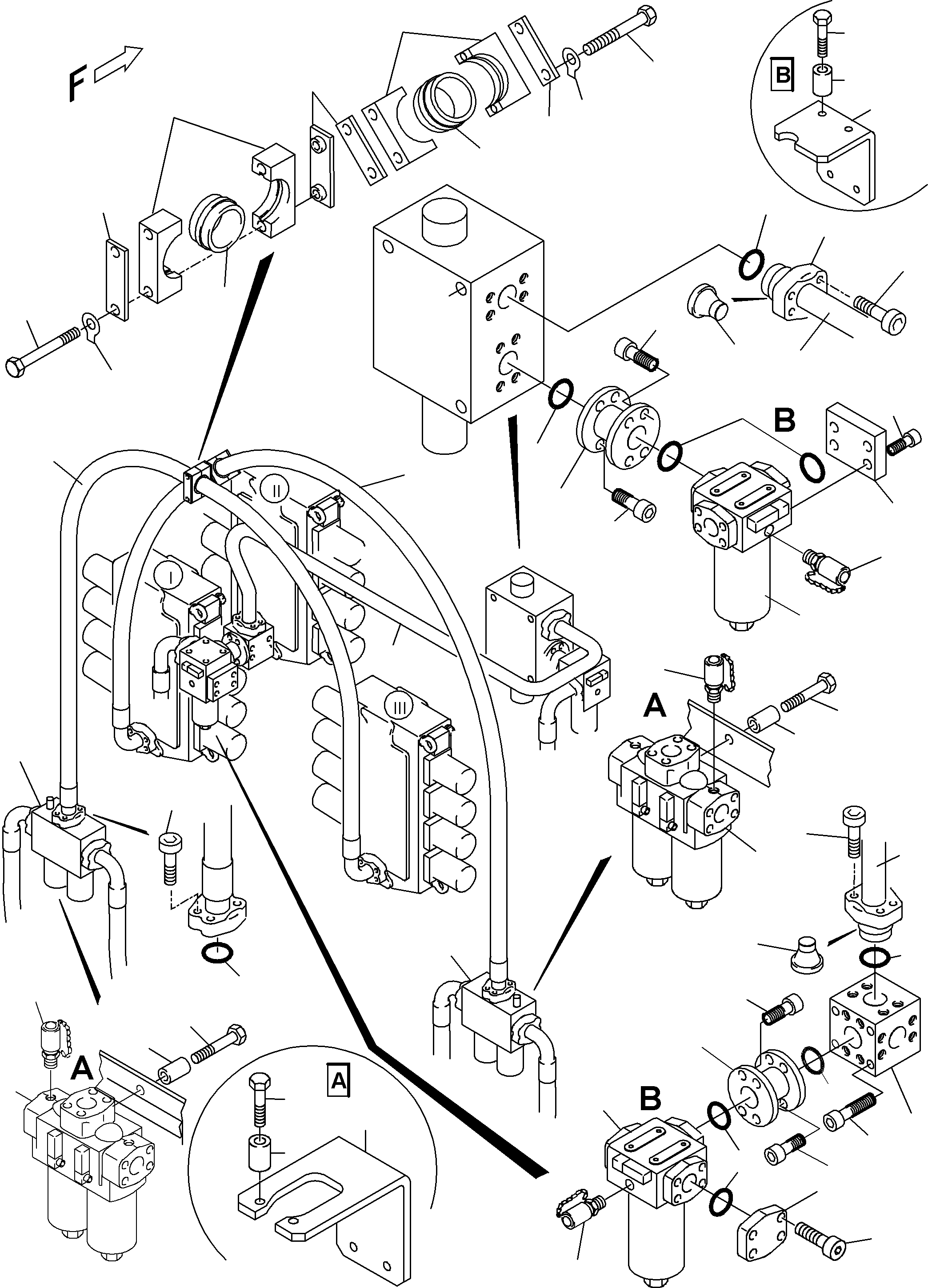 Komatsu parts book diagram for PC5500-6 S/N 15017: PRESSURE LINES, H.P. FILTER - CONTROL BLOCKS