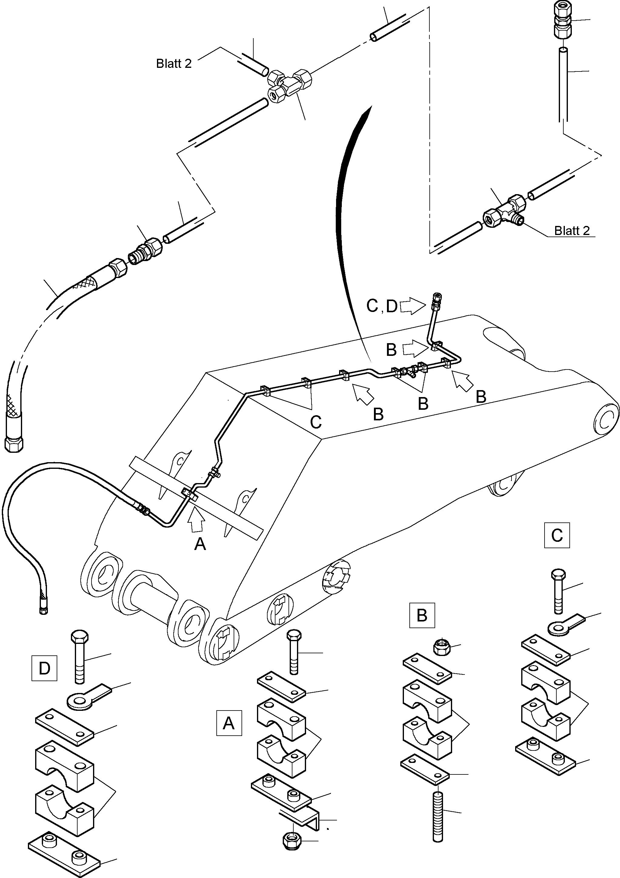 Komatsu parts book diagram for PC5500-6 S/N 15017: BOOM - CENTRAL LUBRICATION (BBE)