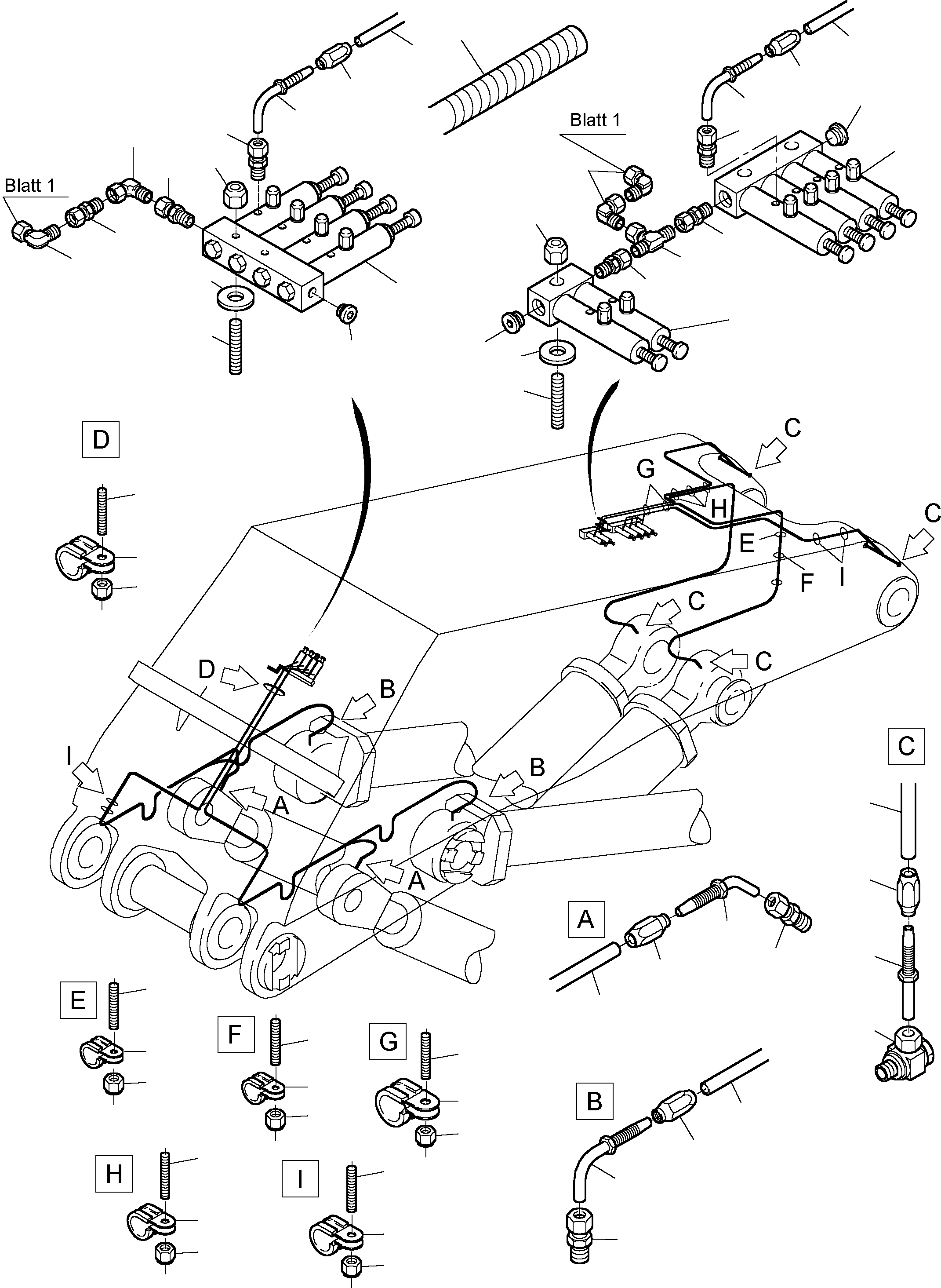Komatsu parts book diagram for PC5500-6 S/N 15017: BOOM - CENTRAL LUBRICATION (BBE)