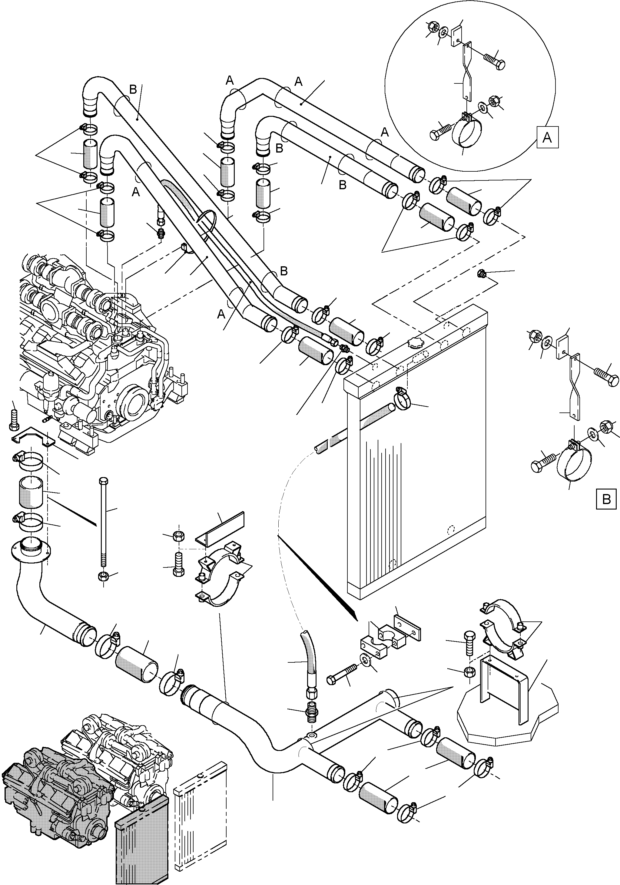 Komatsu parts book diagram for PC5500-6 S/N 15017: COOLANT WATER LINES