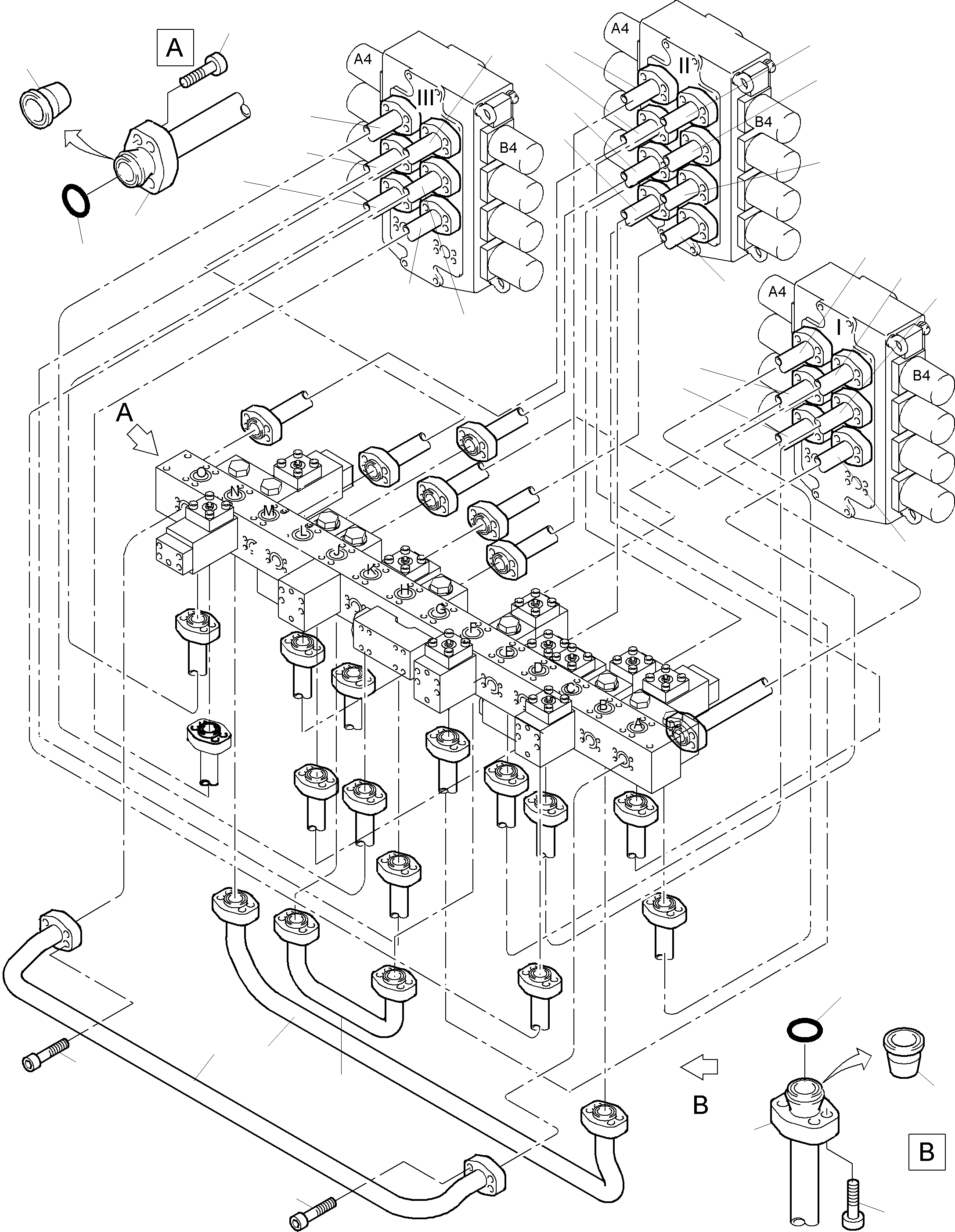 Komatsu parts book diagram for PC5500-6 S/N 15017: PRESSURE LINES, CONTROL BLOCKS - MANIFOLD BBE