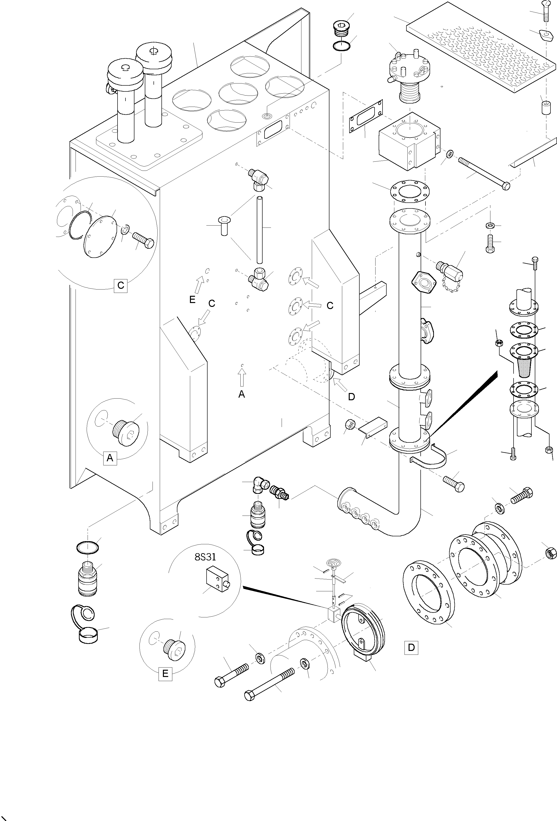 Komatsu parts book diagram for PC5500-6 S/N 15017: MAIN OIL TANK