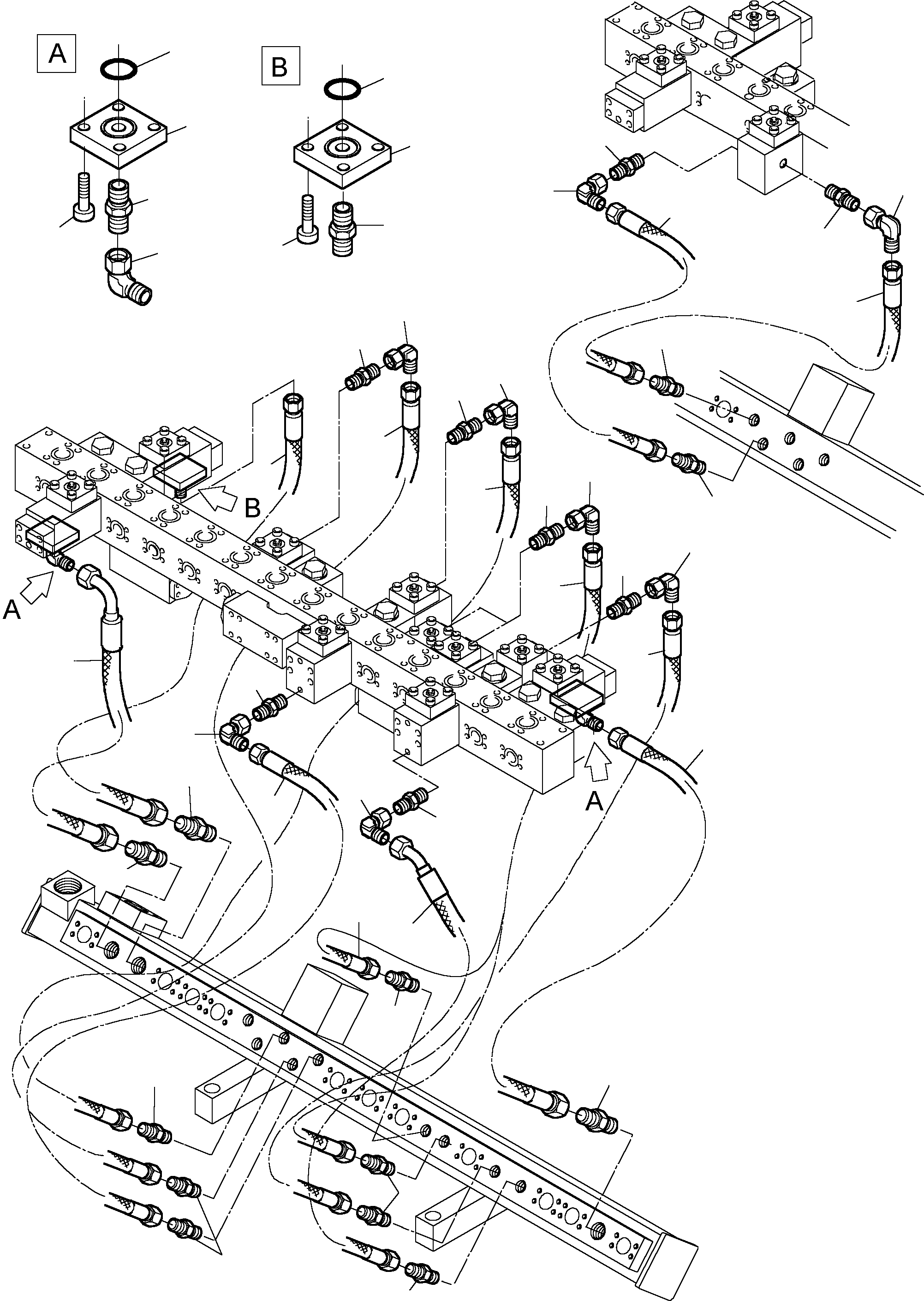 Komatsu parts book diagram for PC5500-6 S/N 15017: RETURN LINES - MANIFOLD, BCE