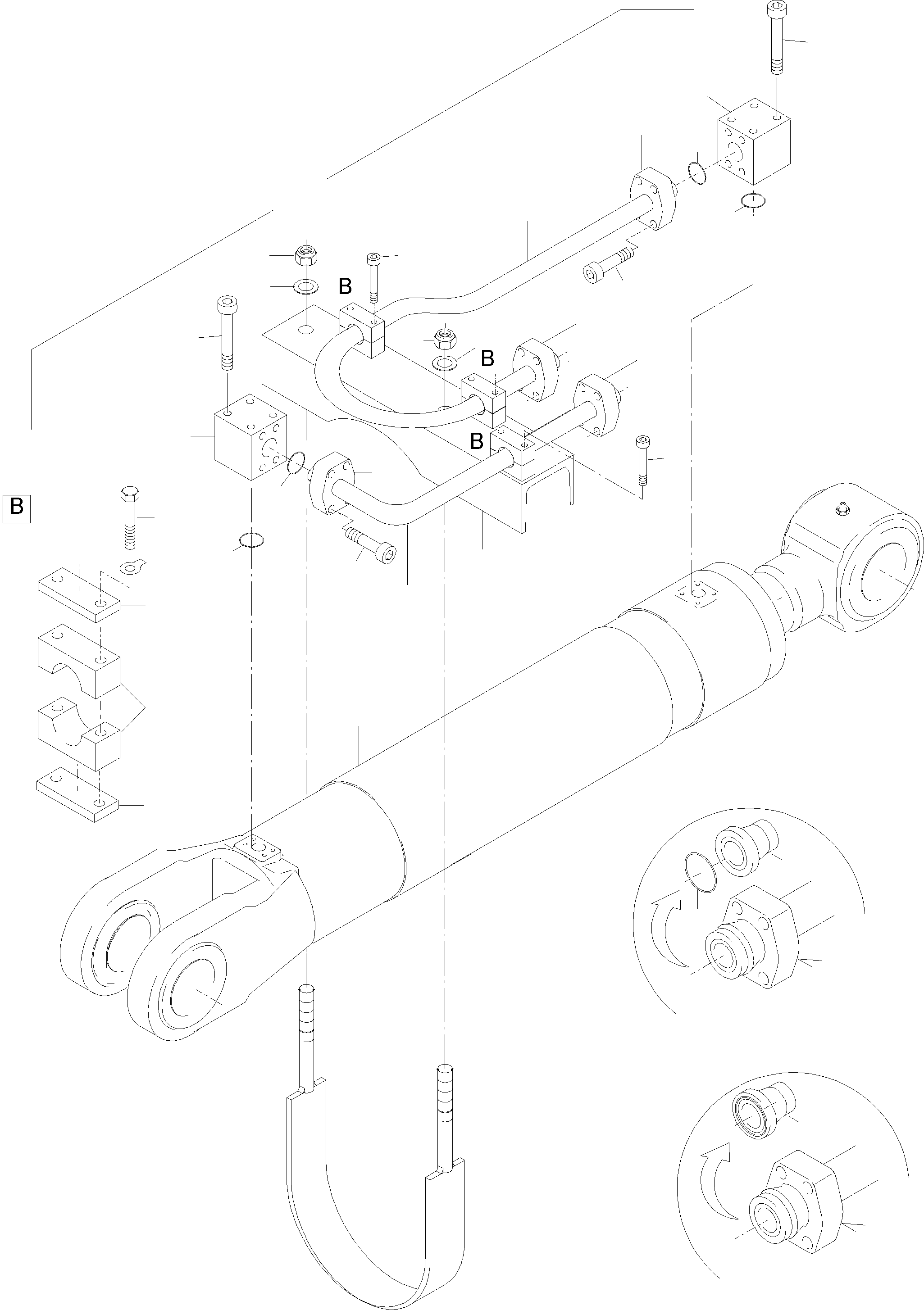 Komatsu parts book diagram for PC5500-6 S/N 15019: PIPING - BACKHOE CYLINDER R.H. / L.H.