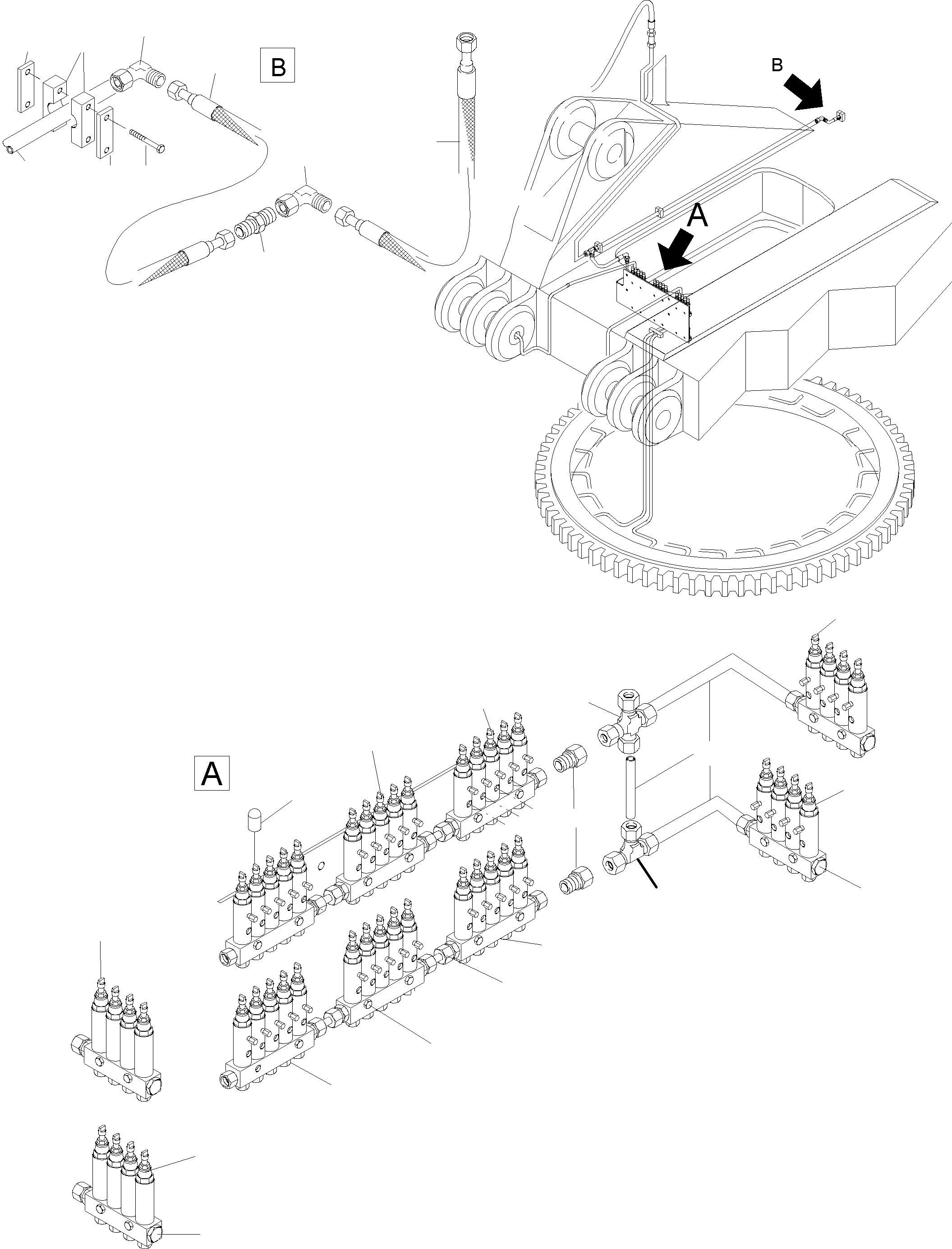 Komatsu parts book diagram for PC5500-6 S/N 15019: LUBE DISTRIBUTOR SLEW RING