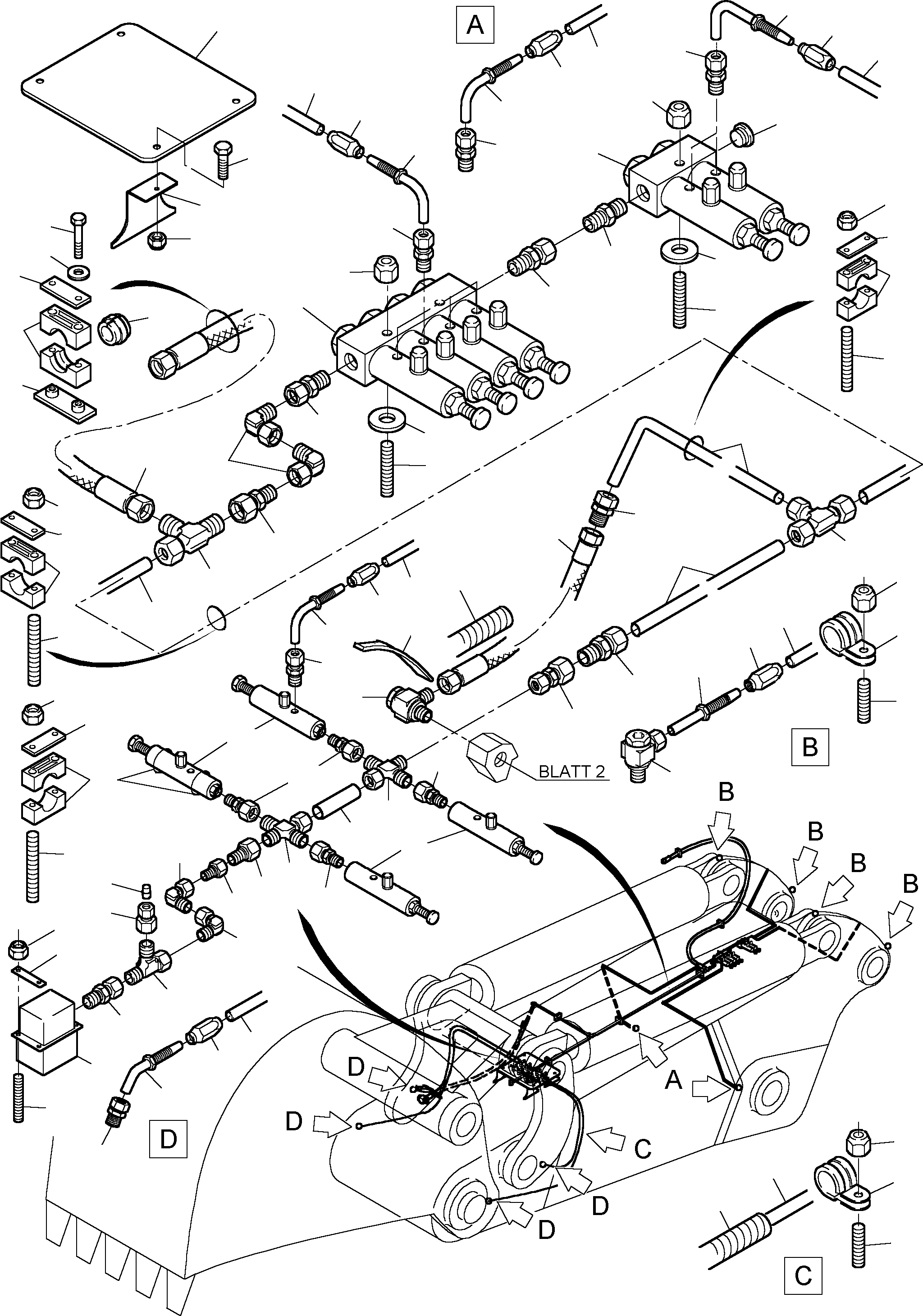 Komatsu parts book diagram for PC5500-6 S/N 15019: STICK - LUBRICATION 5.1 M