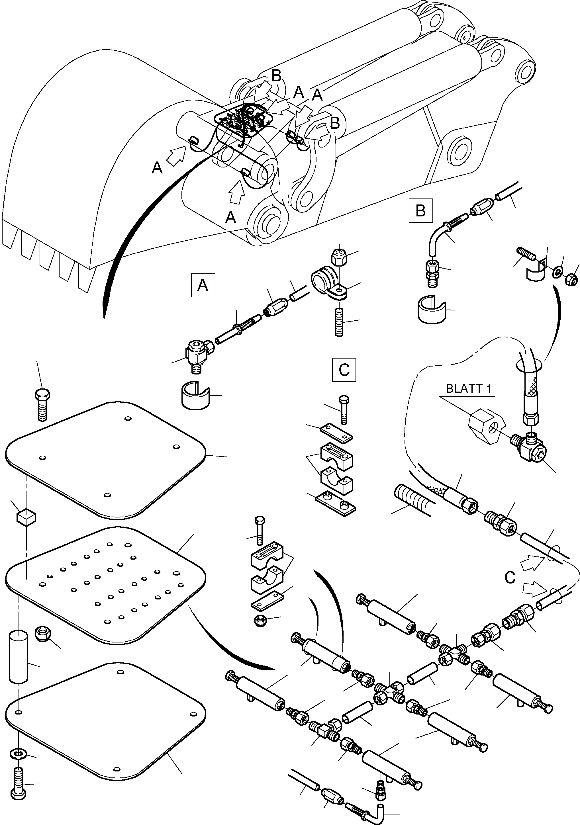 Komatsu parts book diagram for PC5500-6 S/N 15019: STICK - LUBRICATION 5.1 M
