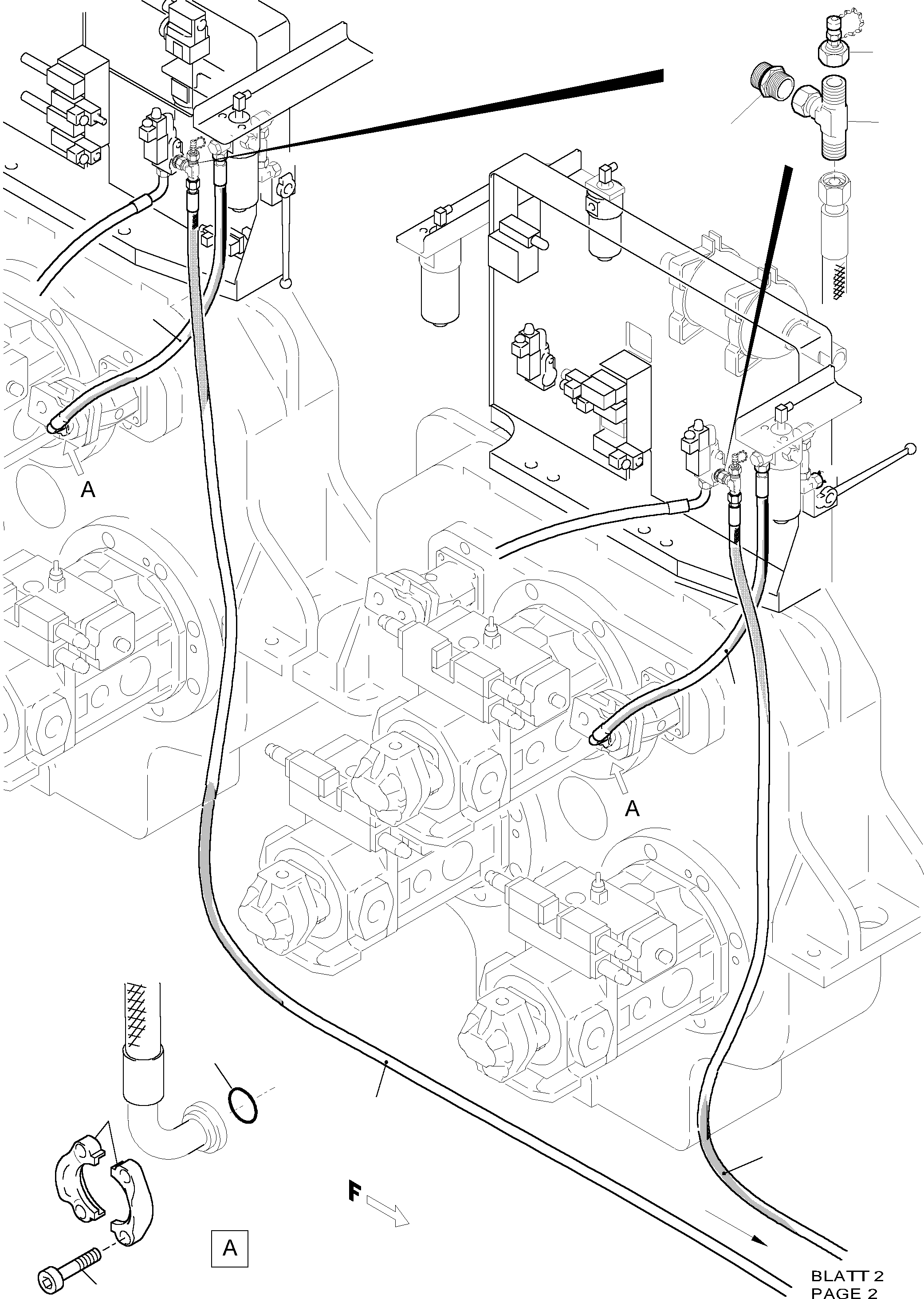 Komatsu parts book diagram for PC5500-6 S/N 15019: PRESSURE LINES - FAN MOTORS (OIL COOLER)