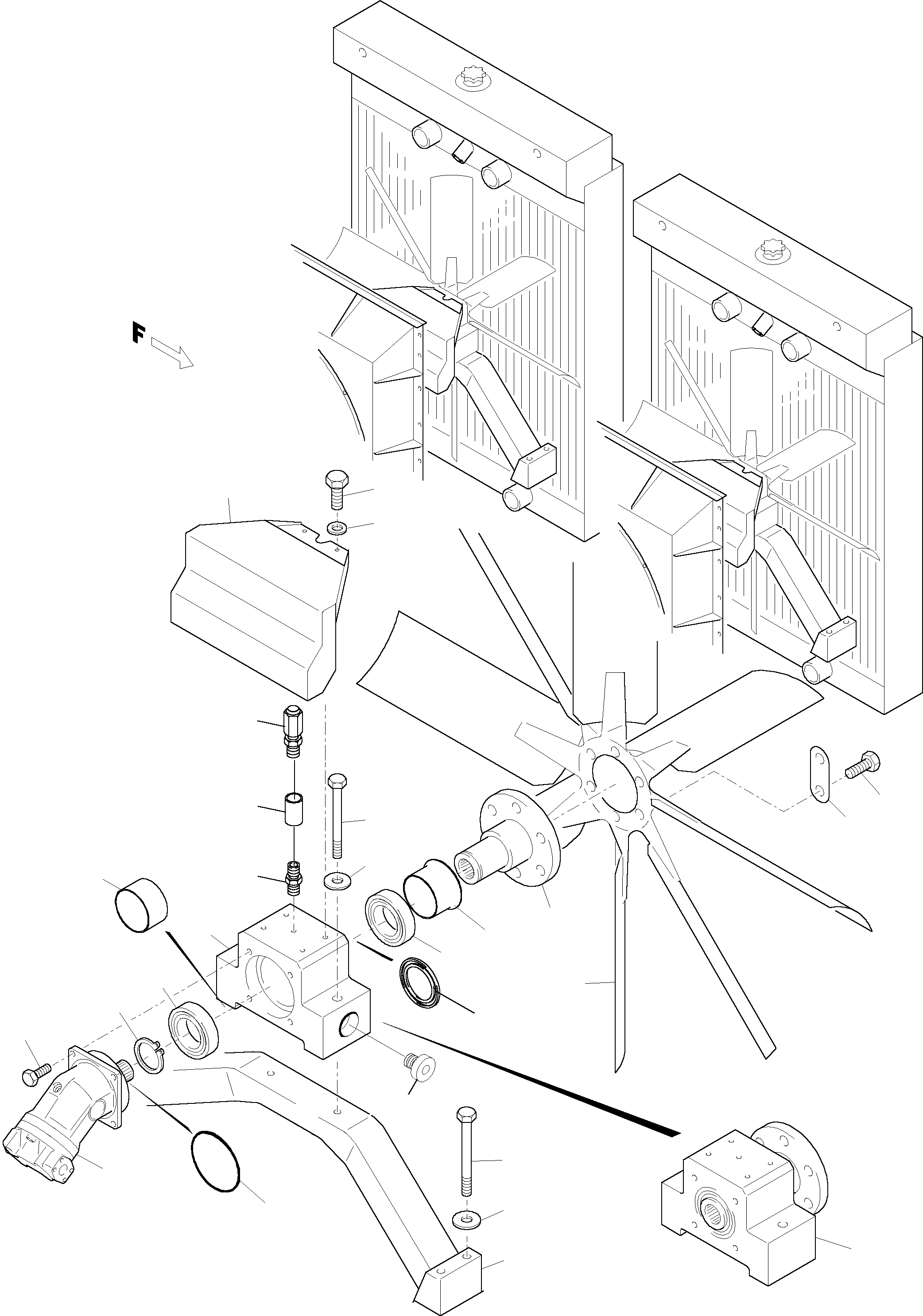 Komatsu parts book diagram for PC5500-6 S/N 15019: RADIATOR - FAN DRIVE (FRONT/REAR)