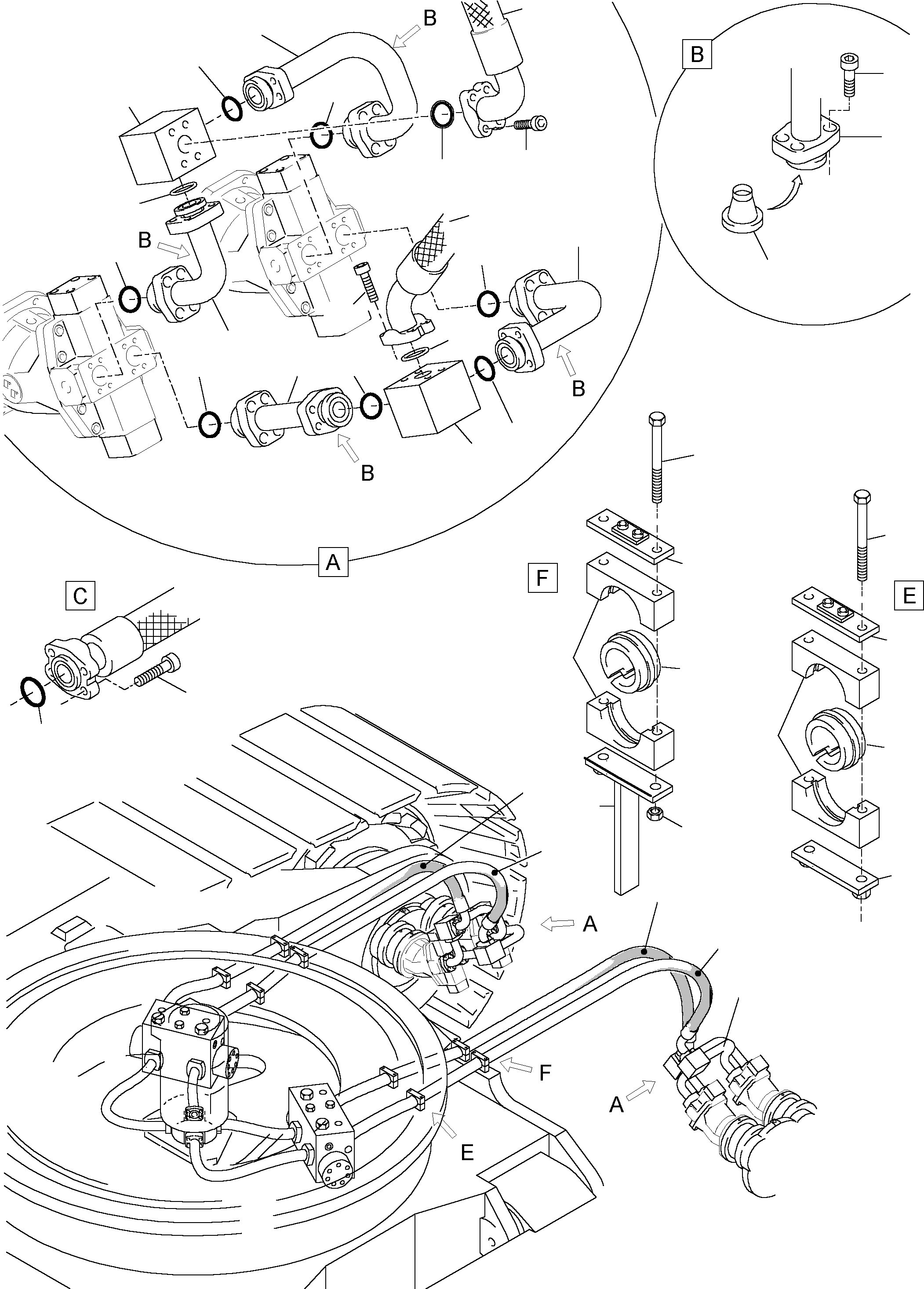 Komatsu parts book diagram for PC5500-6 S/N 15019: PRESSURE LINES, TRAVELMOTORS - ROTARY JOINT