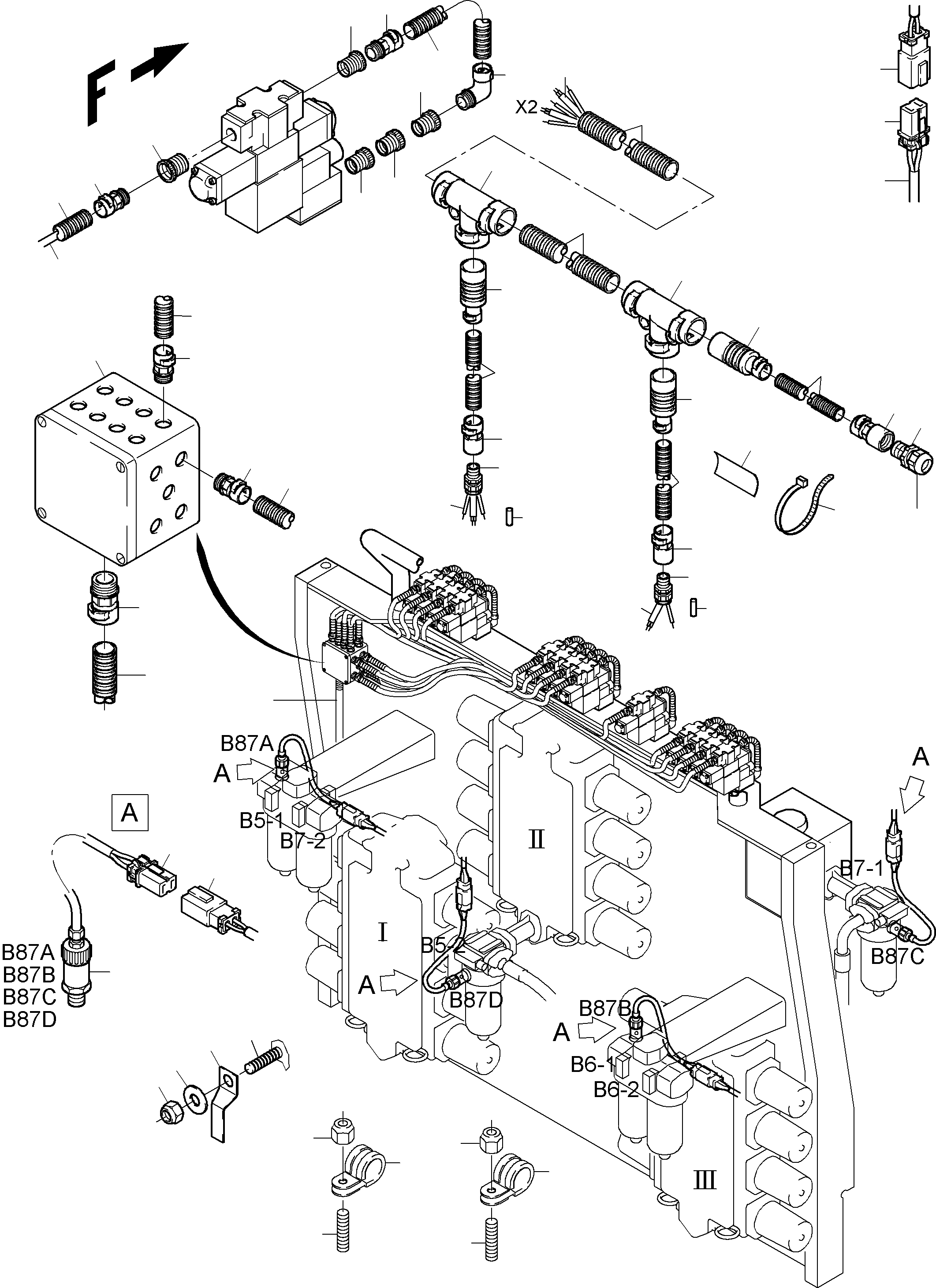 Komatsu parts book diagram for PC5500-6 S/N 15019: CABLES - CONTROL BLOCKS - H.P.-FILTER