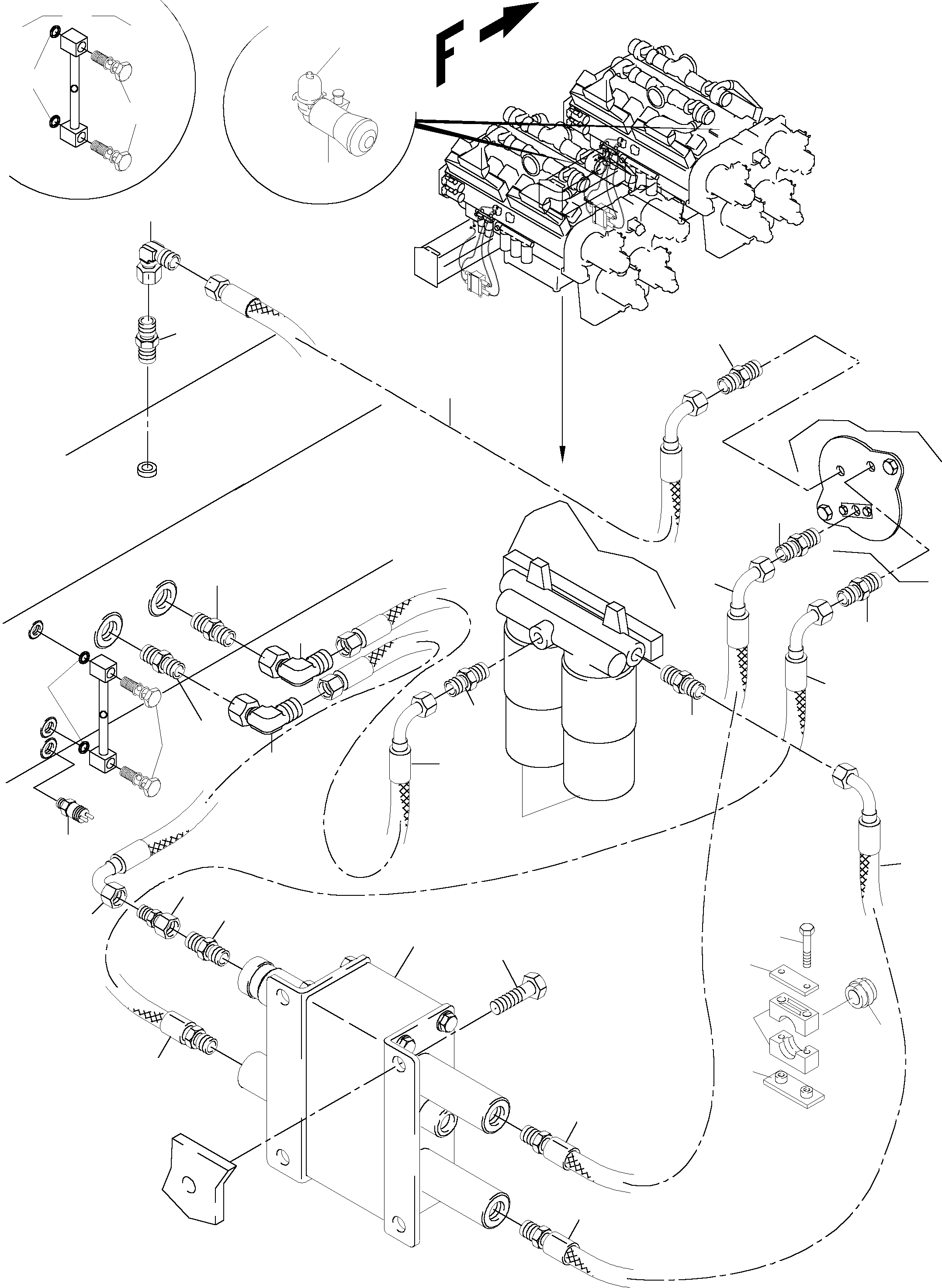 Komatsu parts book diagram for PC5500-6 S/N 15019: LINES FOR FEED PUMP - ENGINE OIL