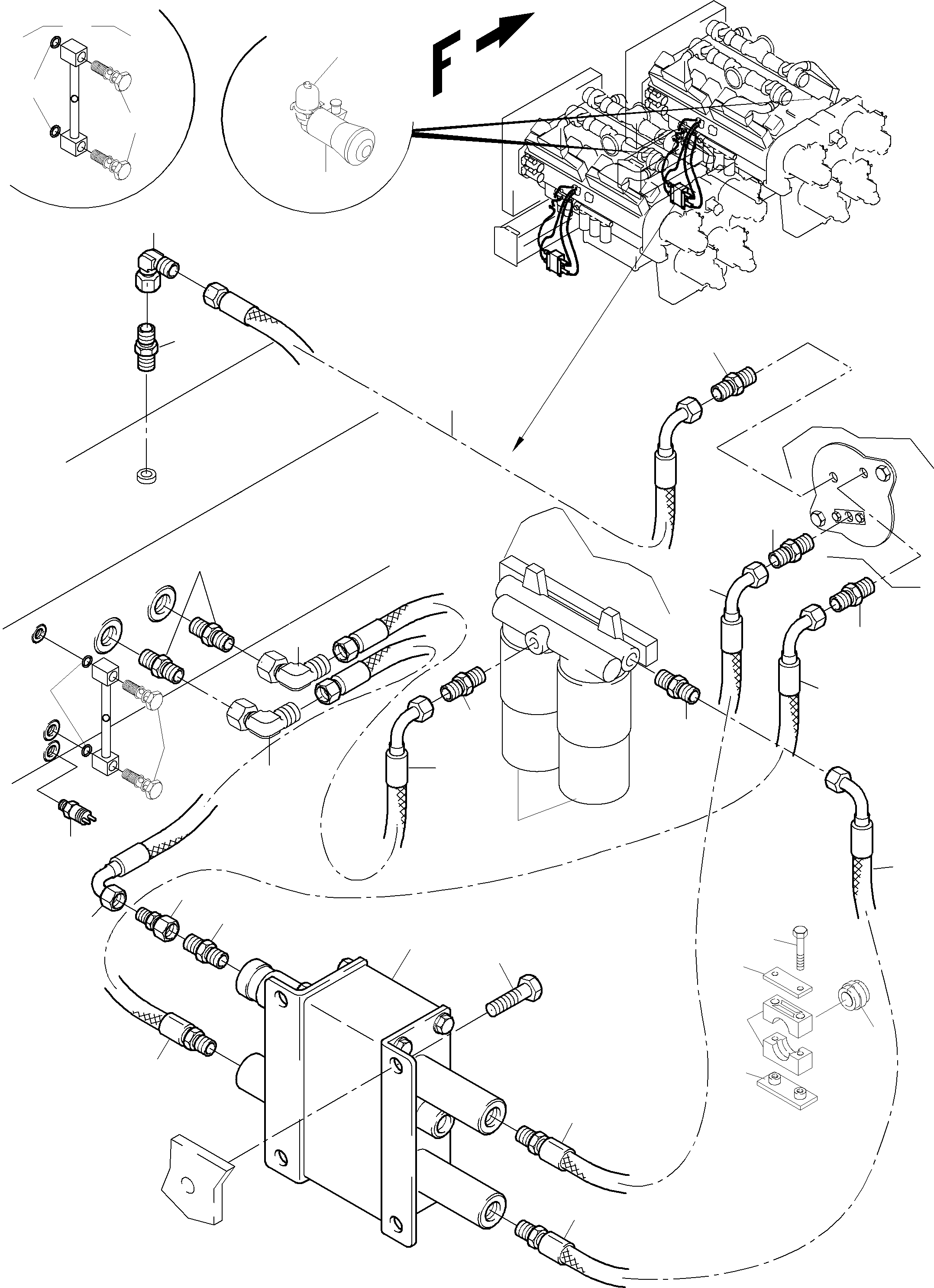 Komatsu parts book diagram for PC5500-6 S/N 15019: LINES FOR FEED PUMP - ENGINE OIL