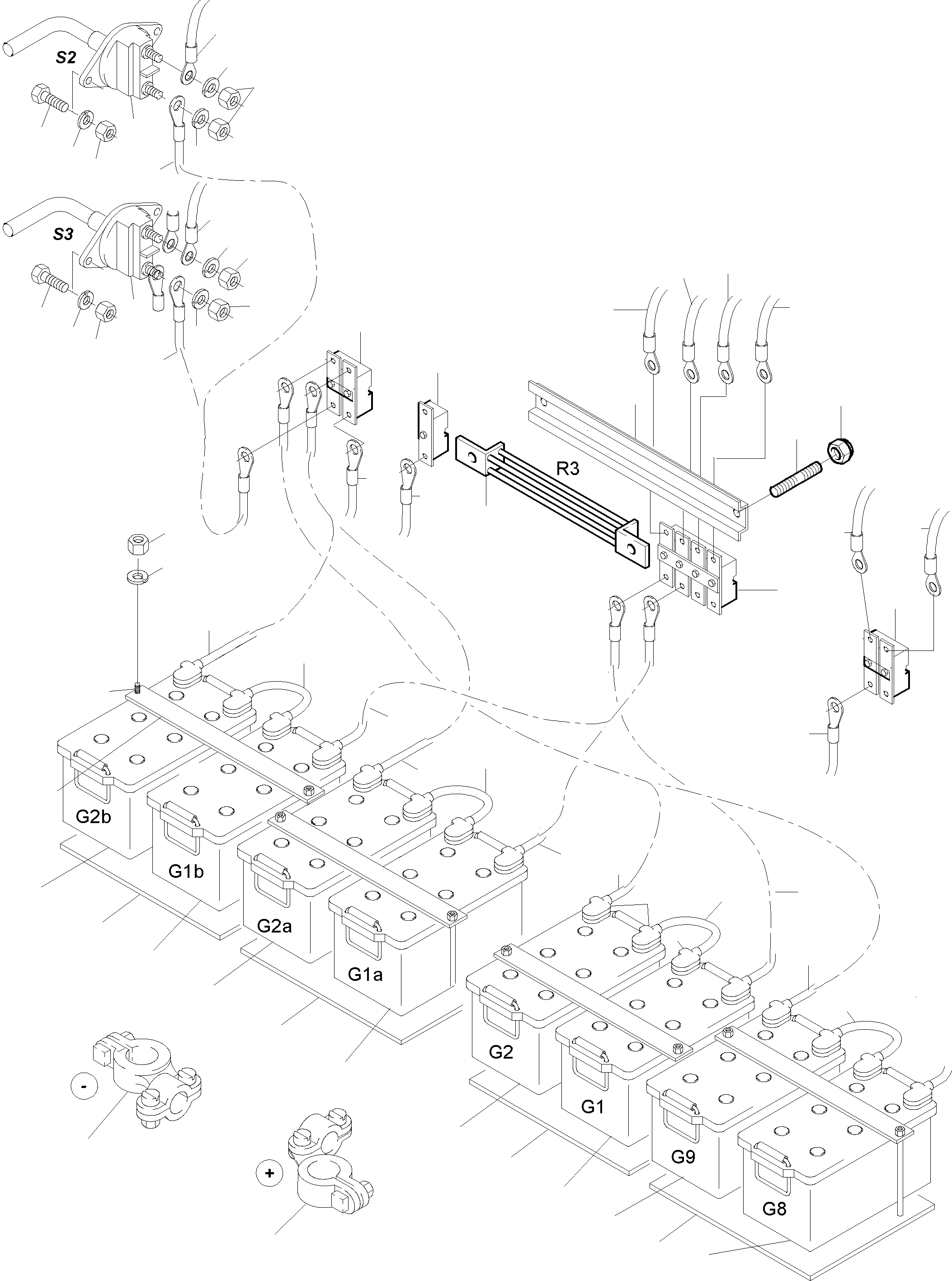 Komatsu parts book diagram for PC5500-6 S/N 15019: BATTERIES WITH CABLES